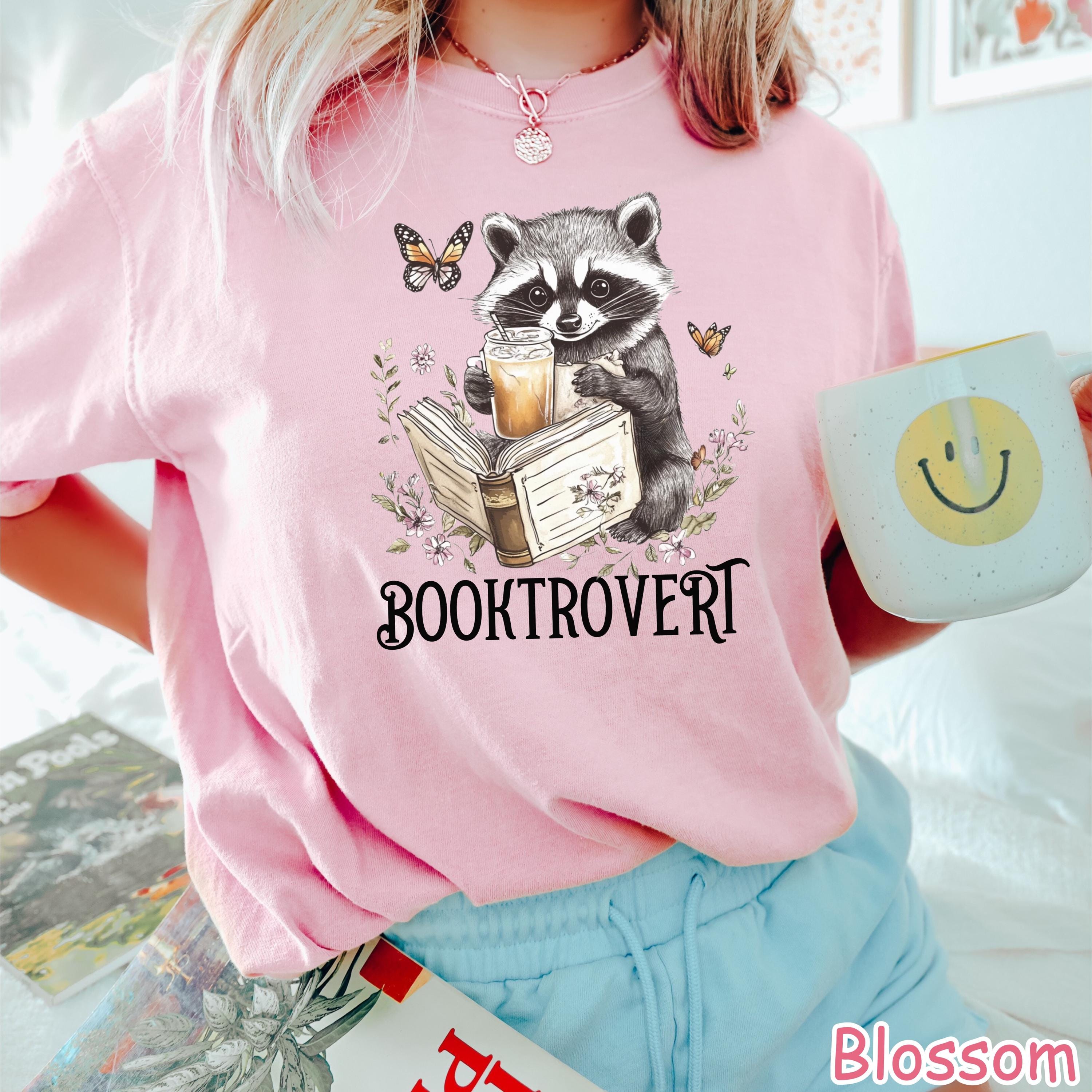 Comfort Colors® Booktrovert Shirt Book Lover Gift Cute Raccoon Reading Books Shirt Bookish Shirt for Women Gifts for Readers Book Club Tee
