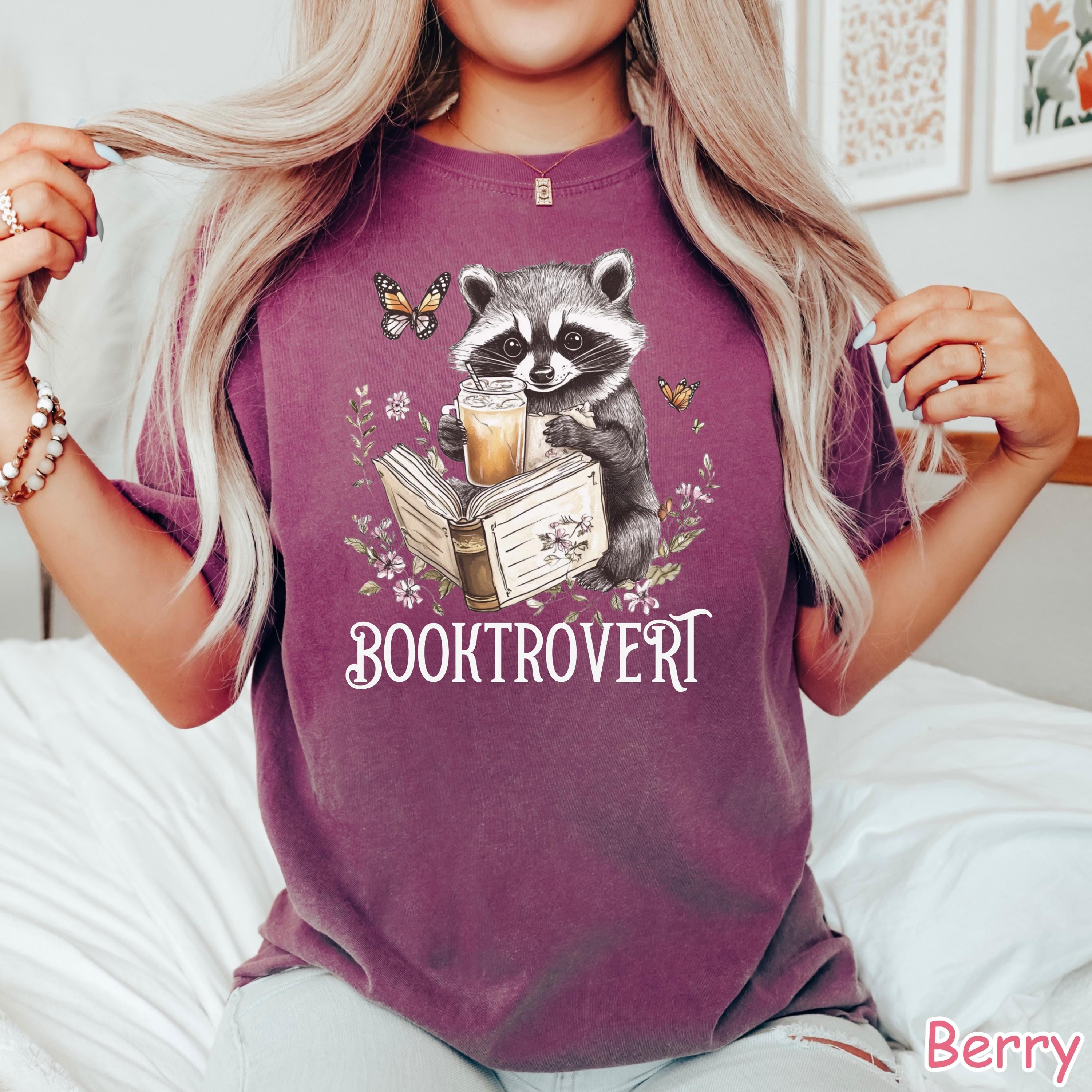 Comfort Colors® Booktrovert Shirt Book Lover Gift Cute Raccoon Reading Books Shirt Bookish Shirt for Women Gifts for Readers Book Club Tee