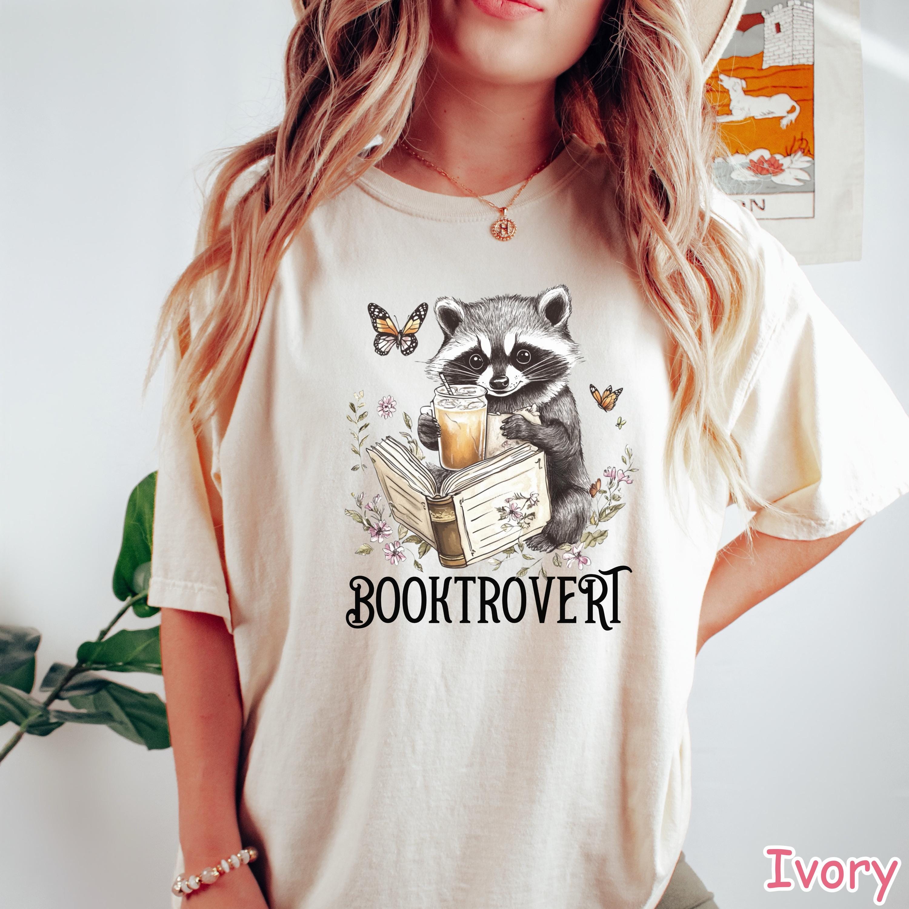 Comfort Colors® Booktrovert Shirt Book Lover Gift Cute Raccoon Reading Books Shirt Bookish Shirt for Women Gifts for Readers Book Club Tee