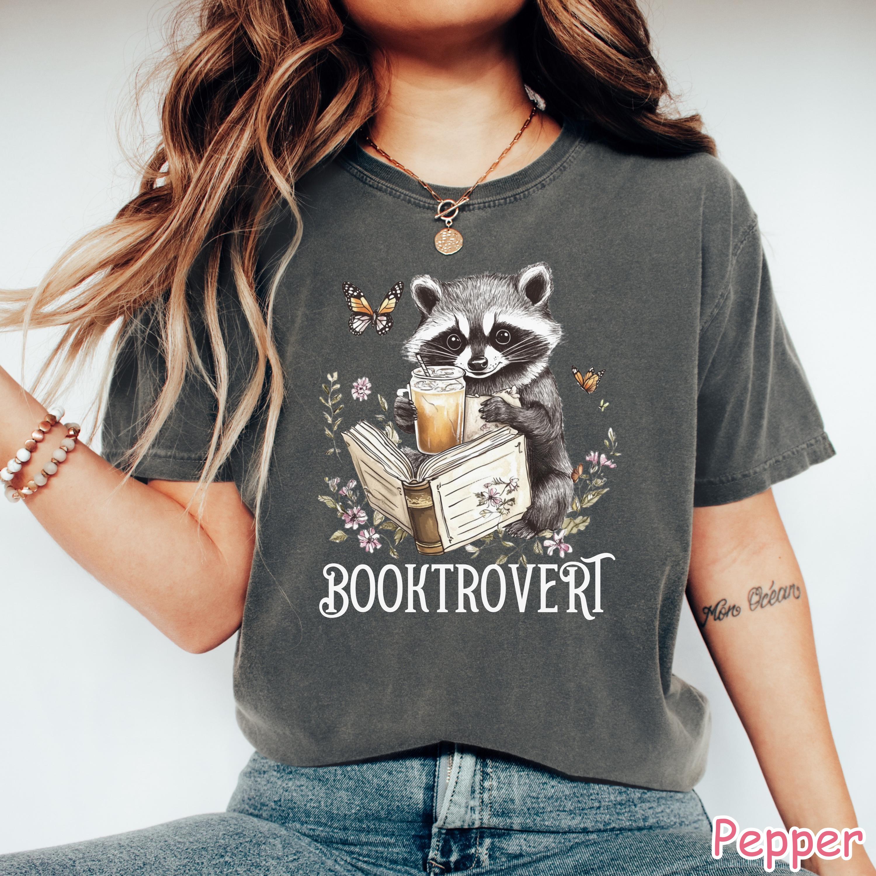 Comfort Colors® Booktrovert Shirt Book Lover Gift Cute Raccoon Reading Books Shirt Bookish Shirt for Women Gifts for Readers Book Club Tee