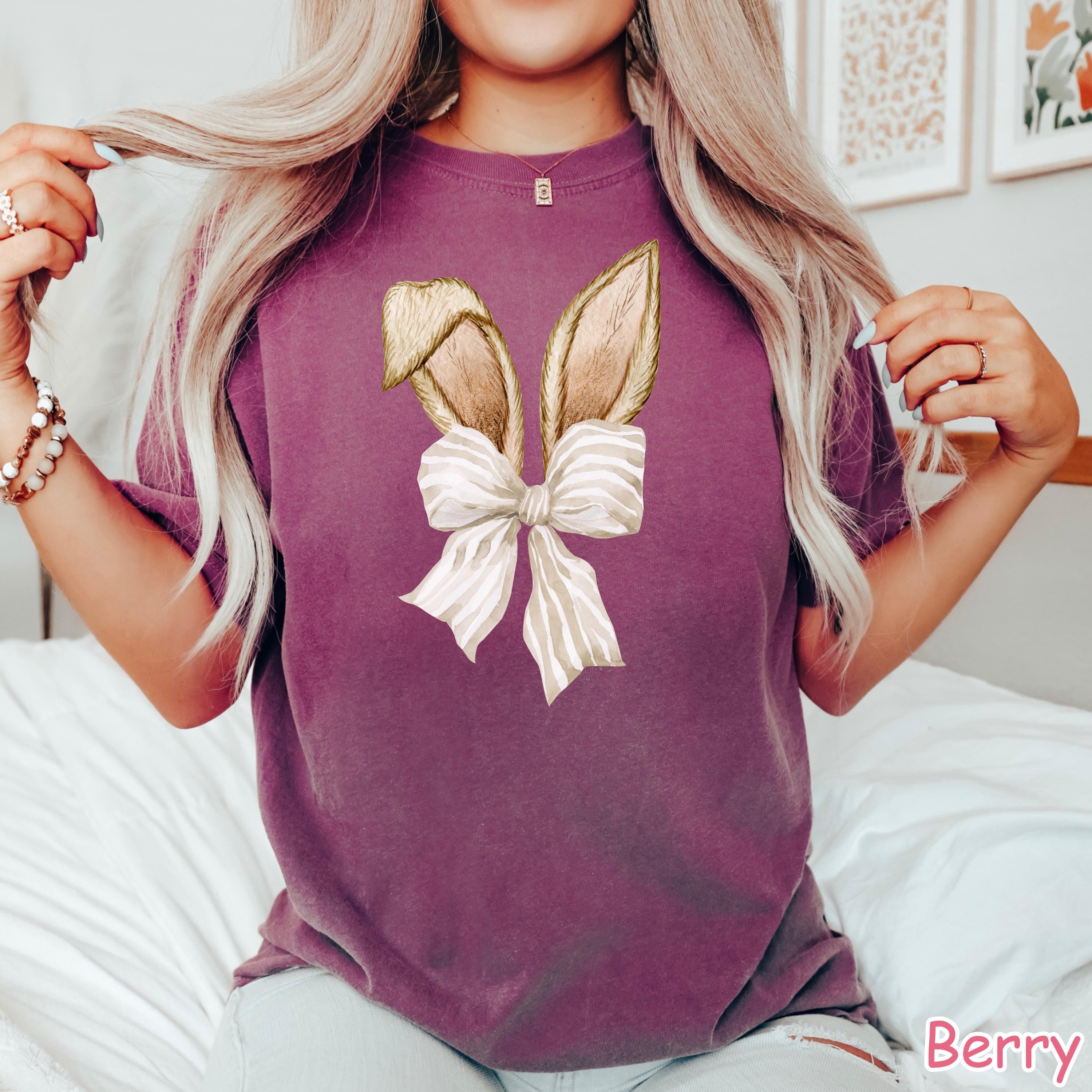 Comfort Colors® Coquette Bow Bunny Shirt, Cute Easter Shirt for Women, Coquette Bow Rabbit Shirt, Happy Easter Day Gift, Retro Easter Shirt