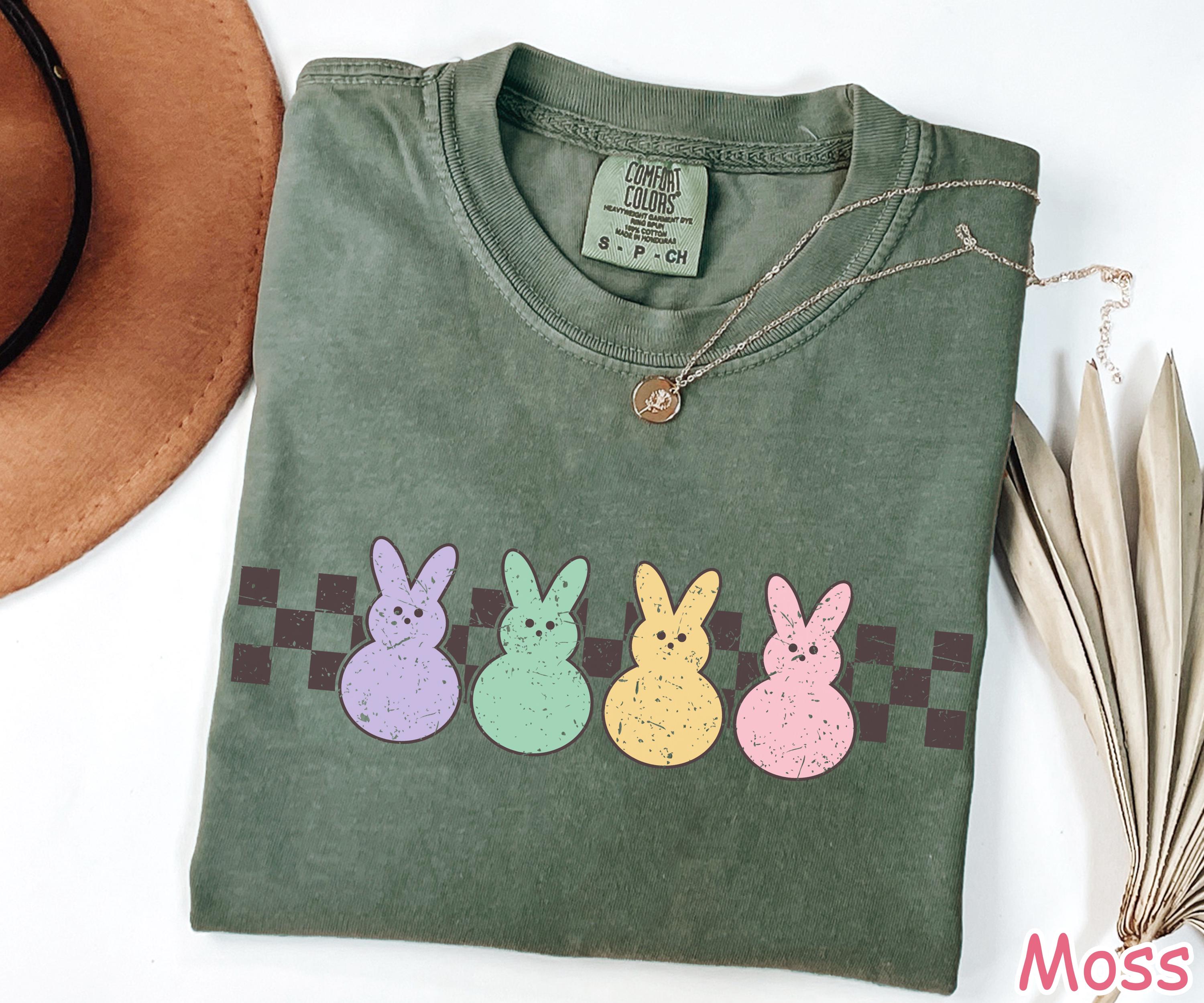 Comfort Colors® Retro Checkered Bunny Peeps Shirt, Womens Easter Bunnies Shirt,  Cute Easter Gift Easter Day Teacher Gift Happy Easter Shirt