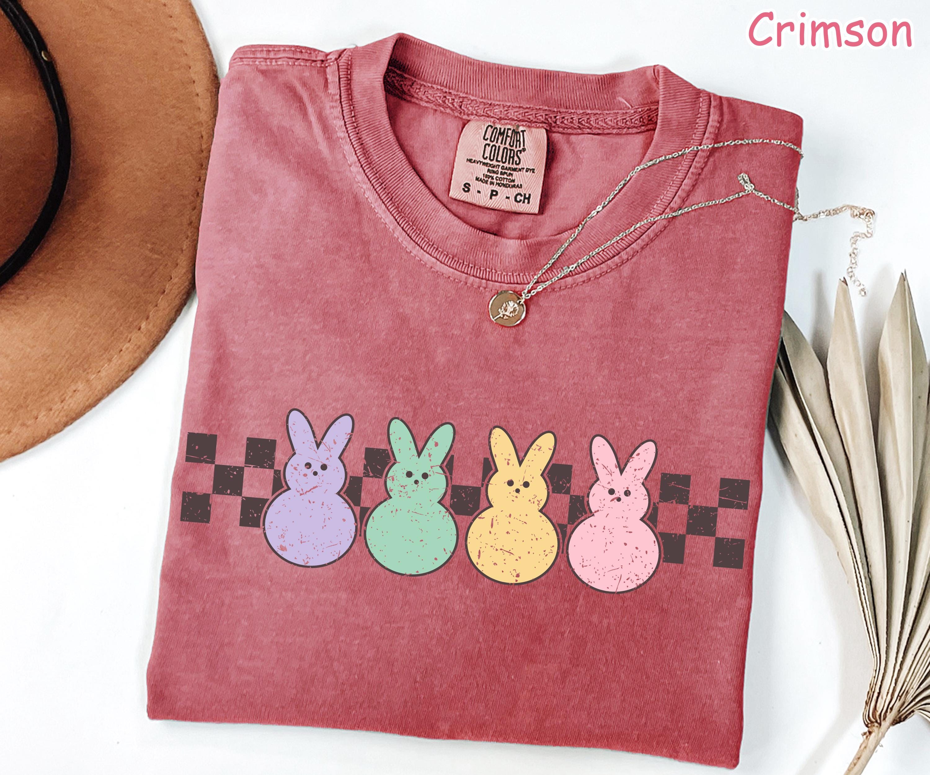 Comfort Colors® Retro Checkered Bunny Peeps Shirt, Womens Easter Bunnies Shirt,  Cute Easter Gift Easter Day Teacher Gift Happy Easter Shirt
