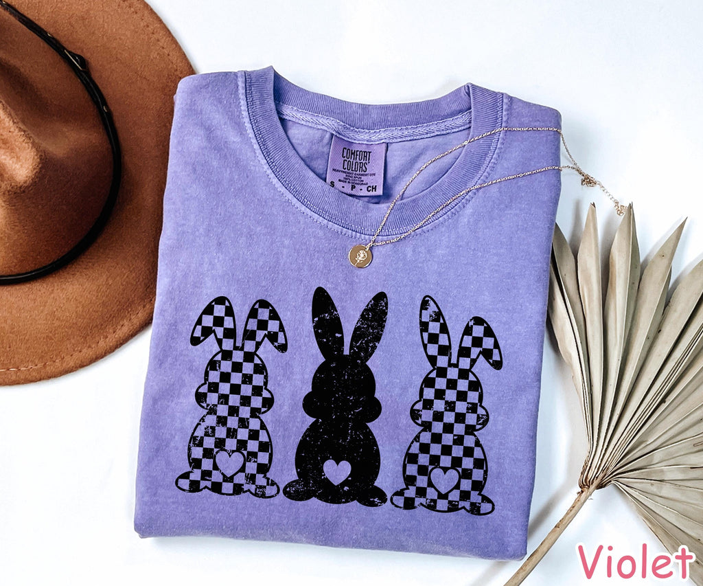 Comfort Colors® Retro Checkered Easter Bunny Shirt, Cute Womens Easter Shirt, Happy Easter Day Gift, Rabbit Shirt, Trendy Easter Graphic Tee