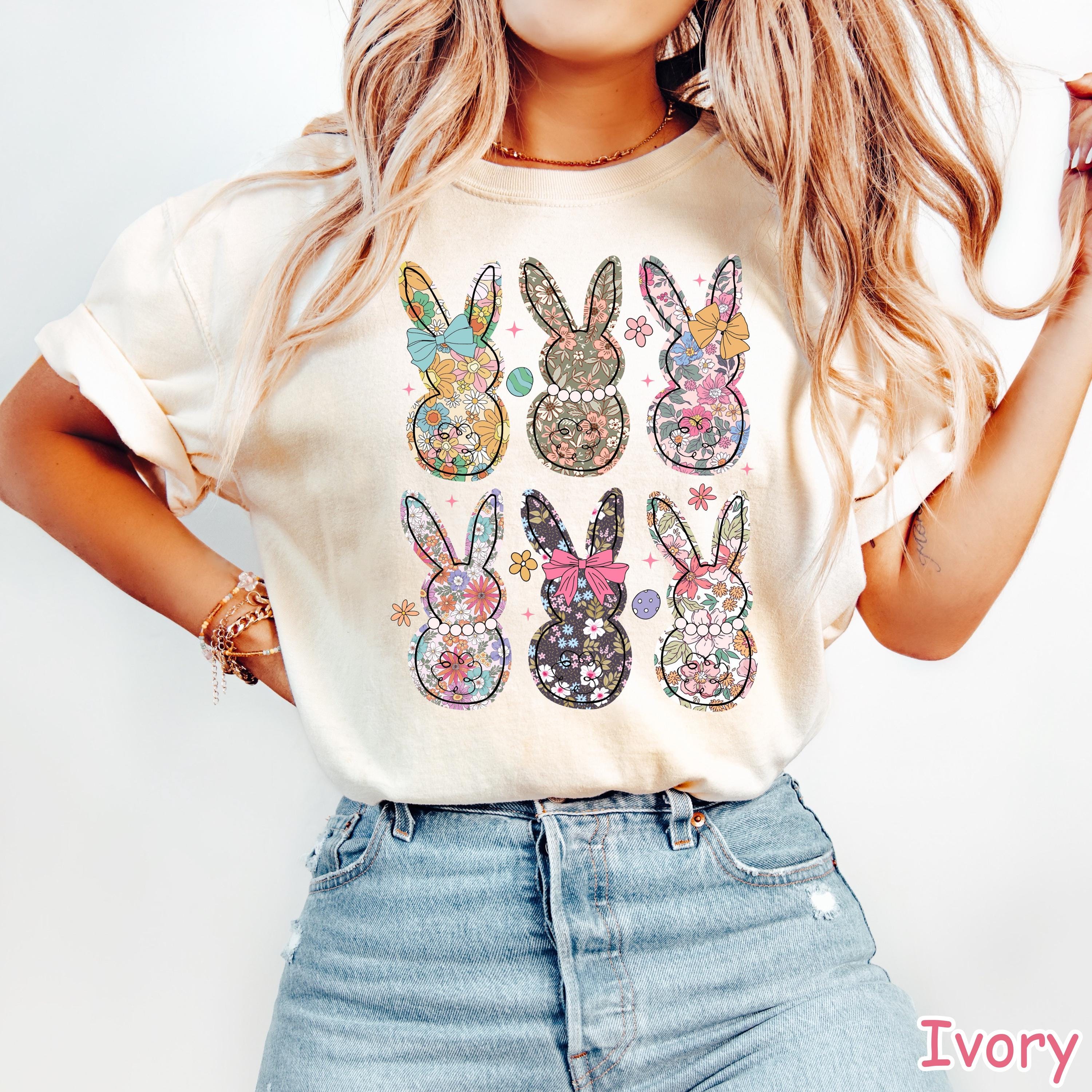 Comfort Colors® Boho Floral Bunny Shirt Coquette Bow Easter Shirt for Women Girly Easter Gift Happy Easter Shirt Spring Floral Bunnies Shirt
