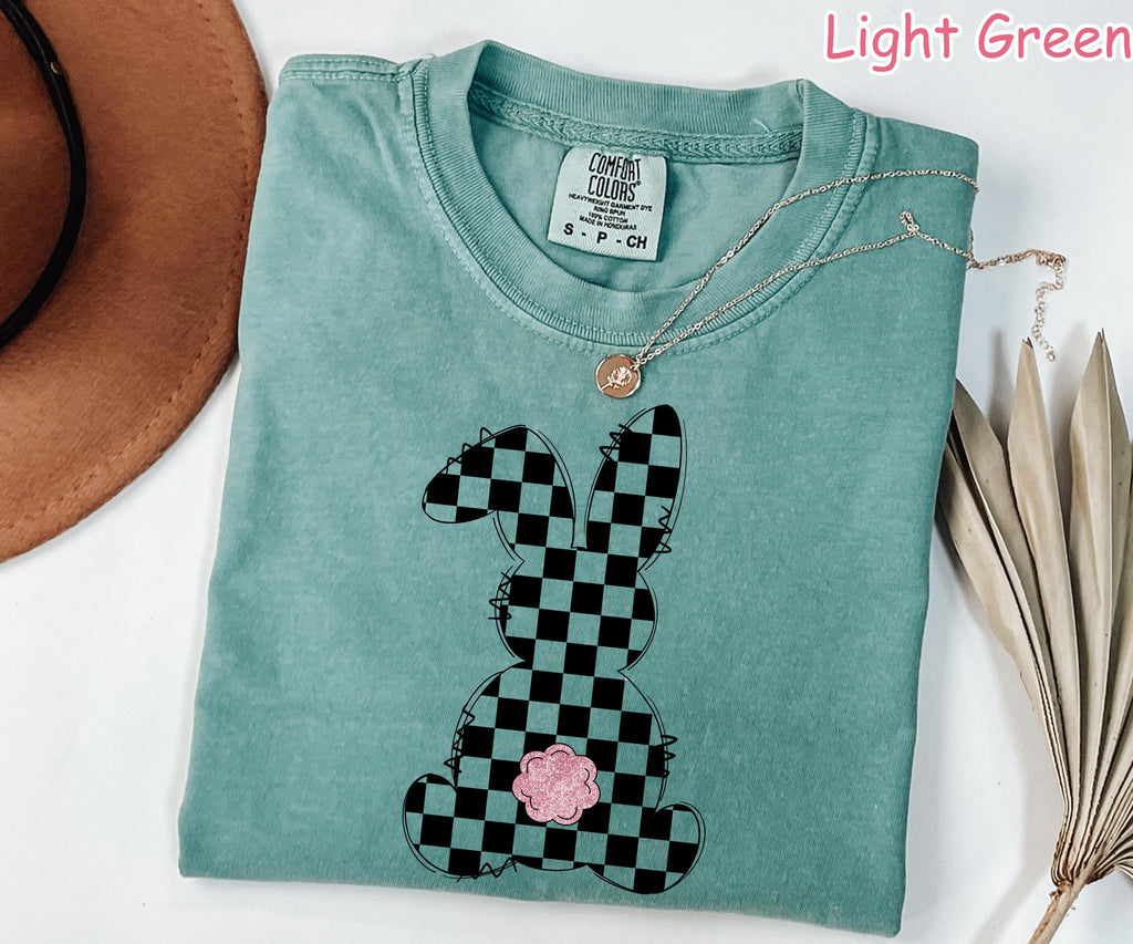 Comfort Colors® Retro Checkered Grunge Bunny Shirt, Cute Womens Easter Shirt,  Happy Easter Gift, Easter Day Shirt Trendy Easter Graphic Tee
