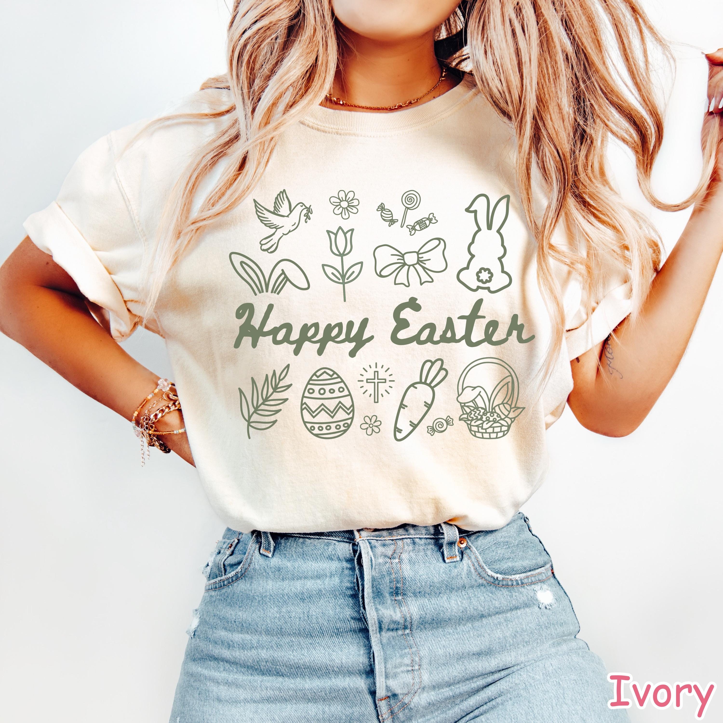 Comfort Colors® Happy Easter Day Shirt, Cute Easter Shirt for Women, Retro Easter Bunny Shirt, Floral Easter Shirt, Coquette Bow Easter Gift