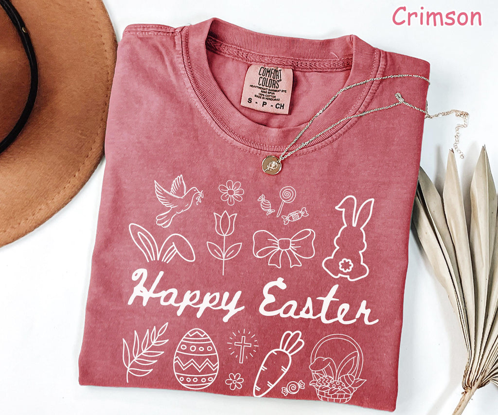 Comfort Colors® Happy Easter Day Shirt, Cute Easter Shirt for Women, Retro Easter Bunny Shirt, Floral Easter Shirt, Coquette Bow Easter Gift
