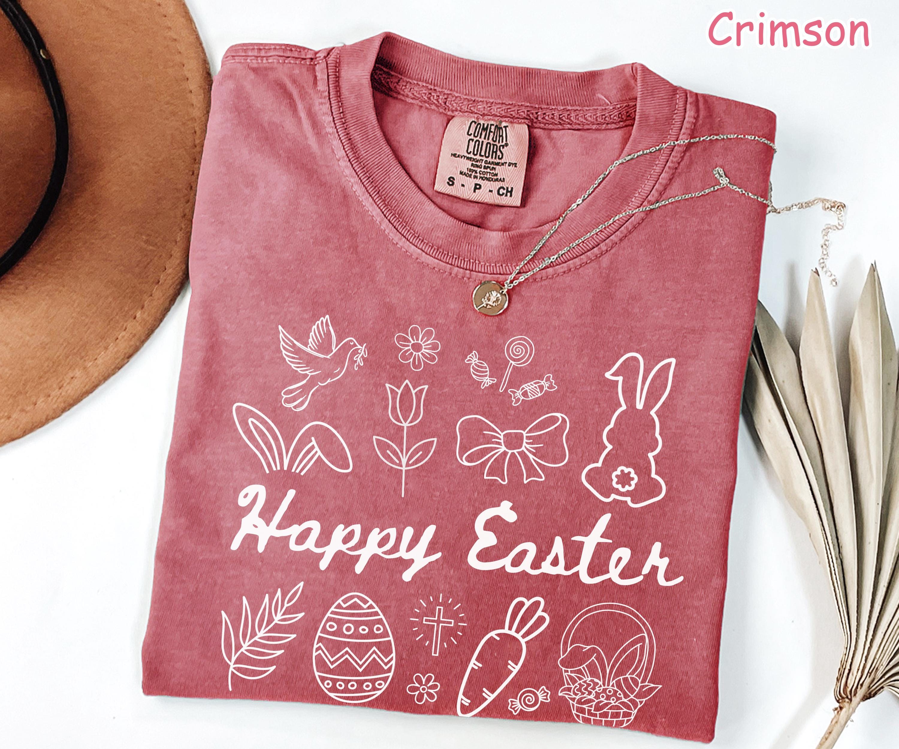 Comfort Colors® Happy Easter Day Shirt, Cute Easter Shirt for Women, Retro Easter Bunny Shirt, Floral Easter Shirt, Coquette Bow Easter Gift