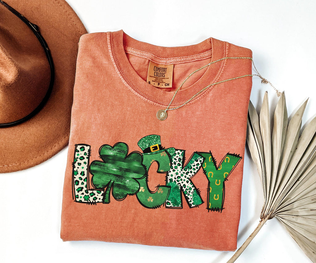Comfort Colors® Retro Lucky Shirt, Cute St Patricks Day Shirt, Womens Shenanigans Shirt, Shamrock Shirt, Irish T-Shirt St Patricks Day Gift