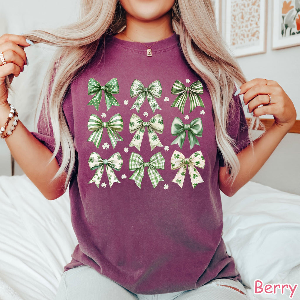 Comfort Colors® St Patrick's Day Coquette Bow Shirt, Womens St Patricks Day Gift, Lucky Shamrock Shirt, St Patty's Shirt, Irish Bow Shirts