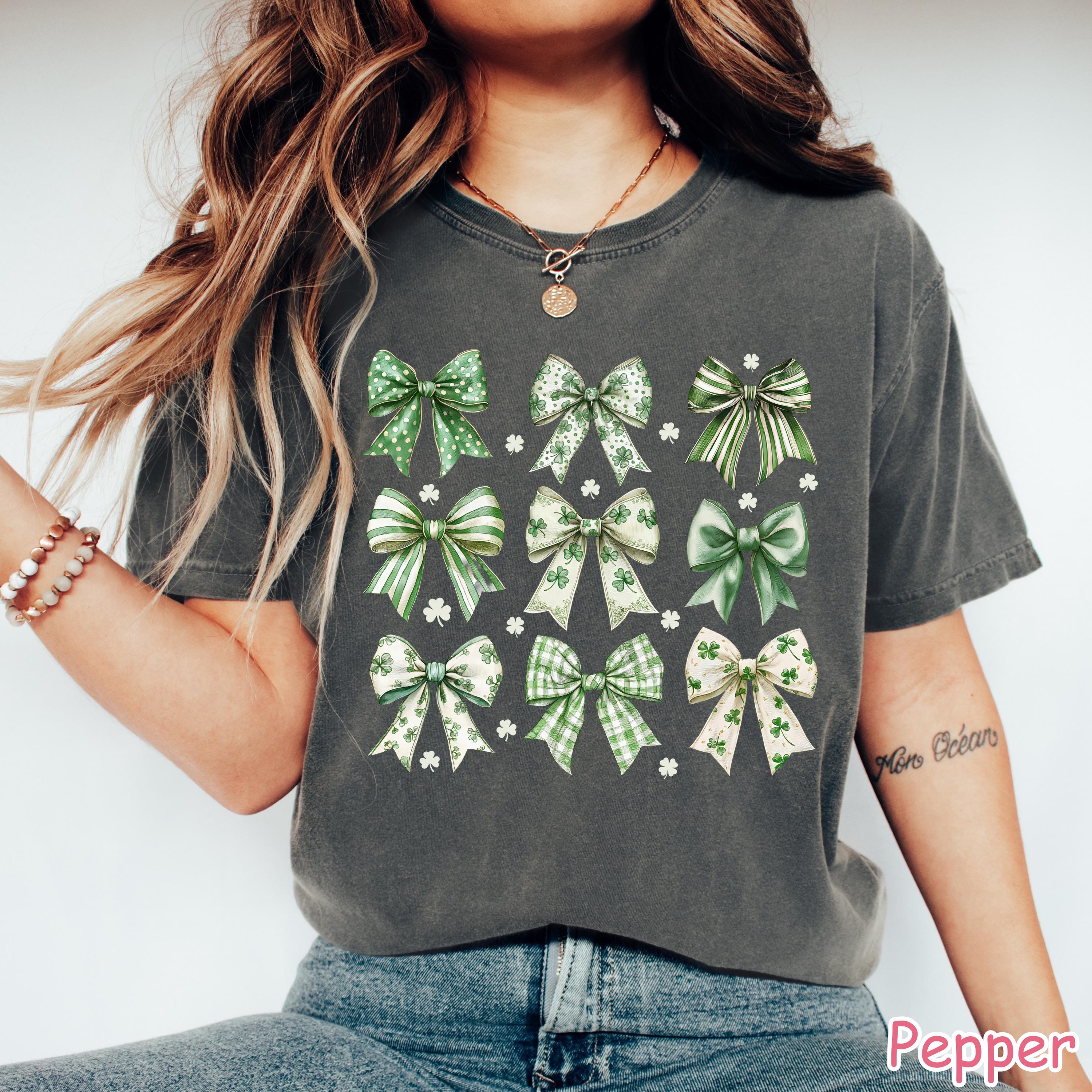 Comfort Colors® St Patrick's Day Coquette Bow Shirt, Womens St Patricks Day Gift, Lucky Shamrock Shirt, St Patty's Shirt, Irish Bow Shirts