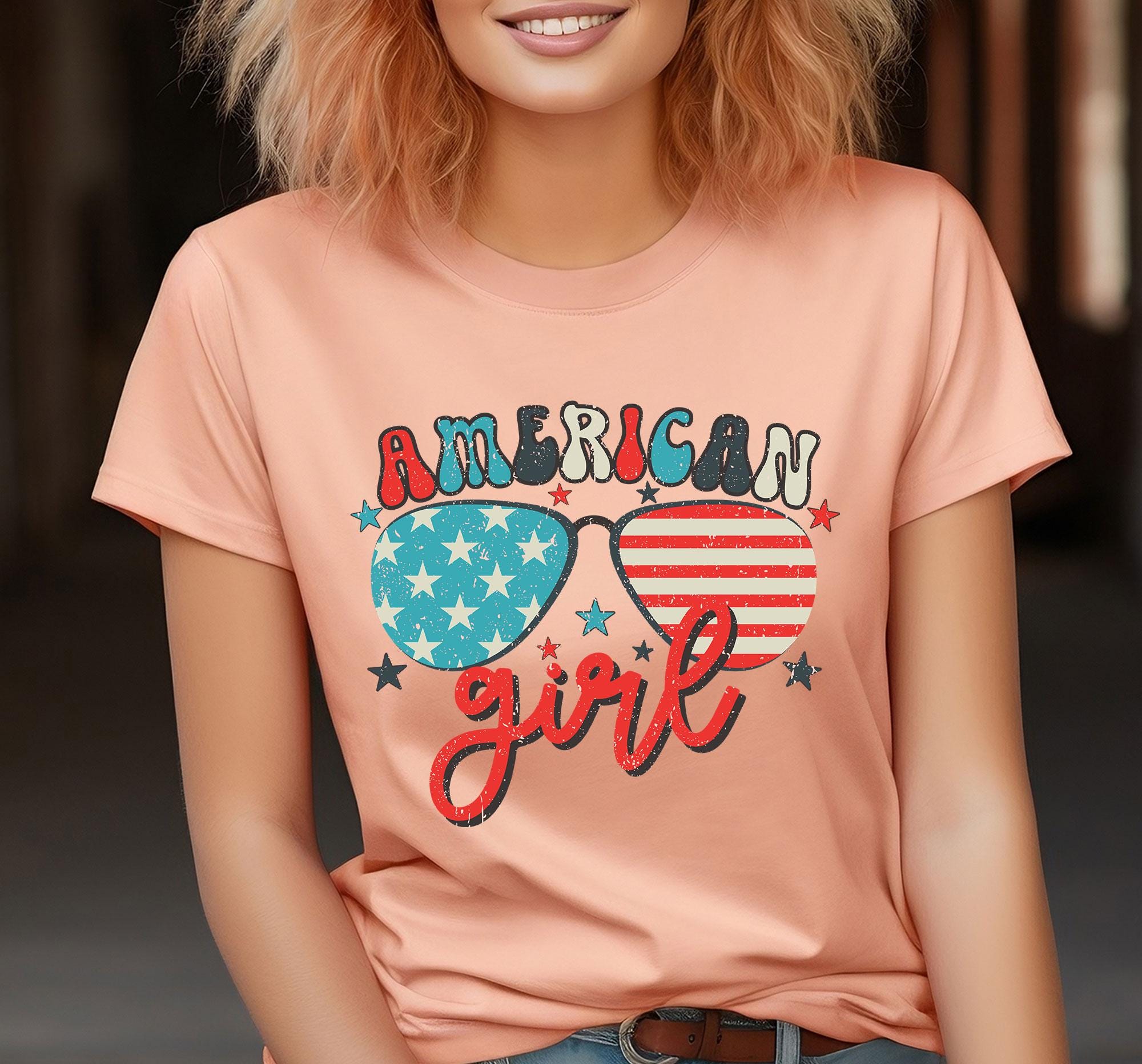 American Girl Sunglasses Shirt, American Girl Shirt, American Flag Shirt, Patriotic Tee, 4th Of July Shirt, 4th July Women Clothing, USA Tee