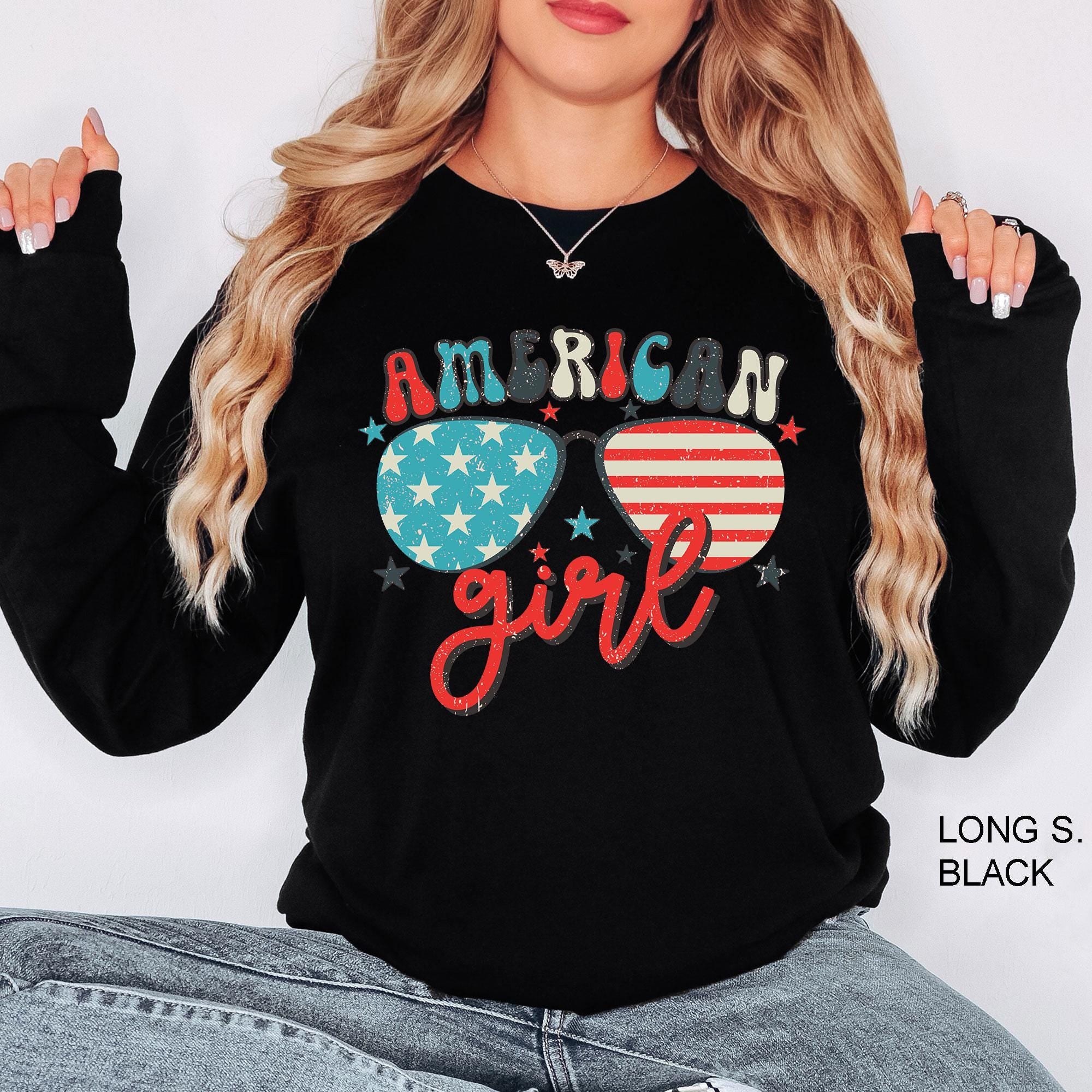 American Girl Sunglasses Shirt, American Girl Shirt, American Flag Shirt, Patriotic Tee, 4th Of July Shirt, 4th July Women Clothing, USA Tee