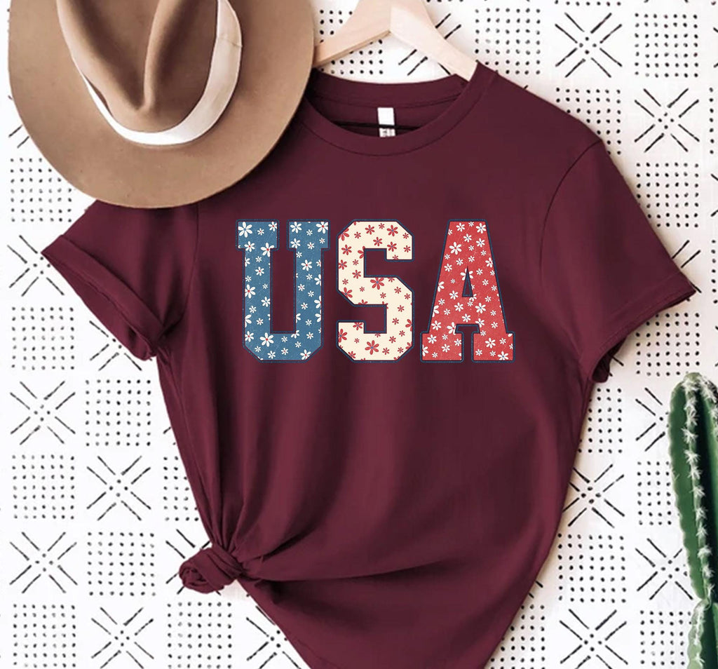 American Girl USA Shirt, Floral USA Tee, American Shirts, Fourth of July Apparel, 4th of July Outfits, USA Shirts, 4th of July Family Shirts