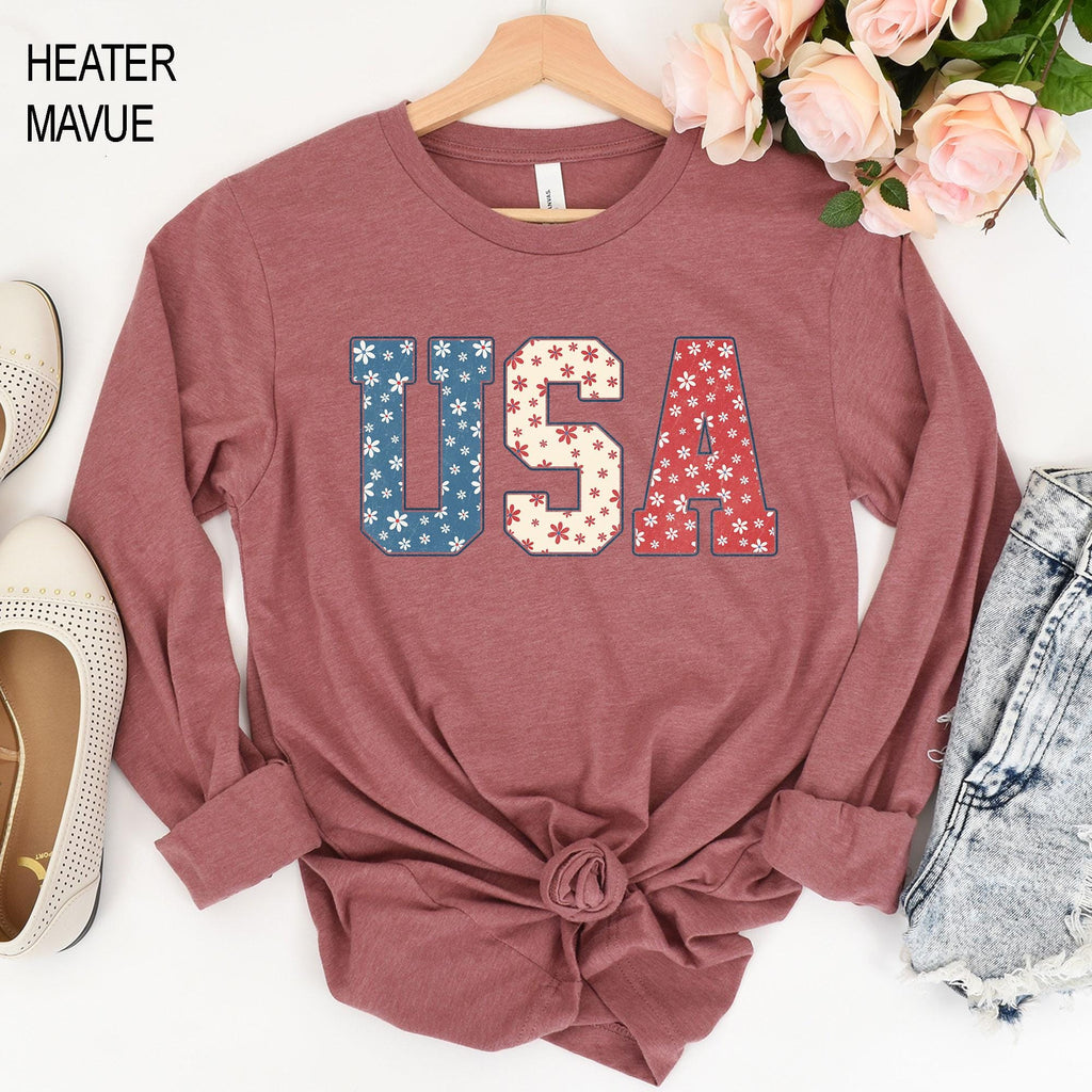 American Girl USA Shirt, Floral USA Tee, American Shirts, Fourth of July Apparel, 4th of July Outfits, USA Shirts, 4th of July Family Shirts