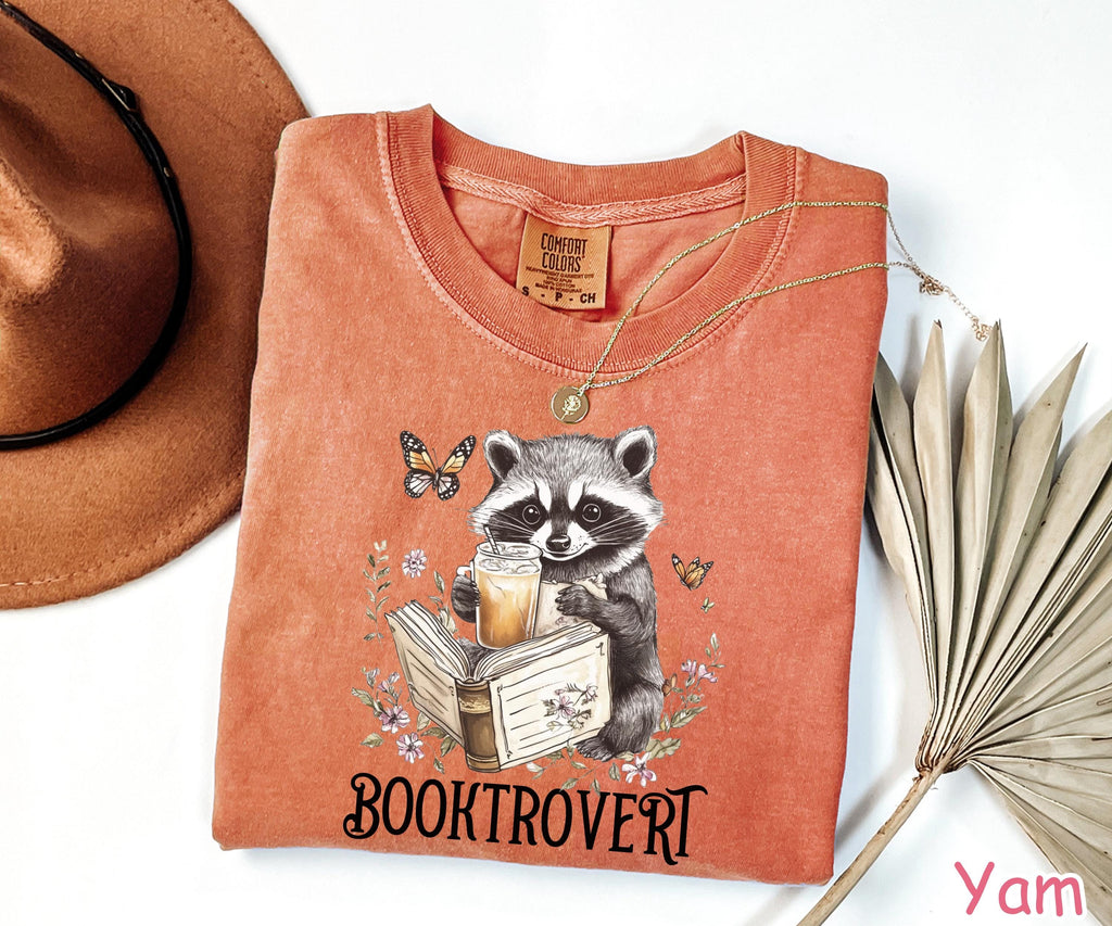 Comfort Colors® Booktrovert Shirt Book Lover Gift Cute Raccoon Reading Books Shirt Bookish Shirt for Women Gifts for Readers Book Club Tee