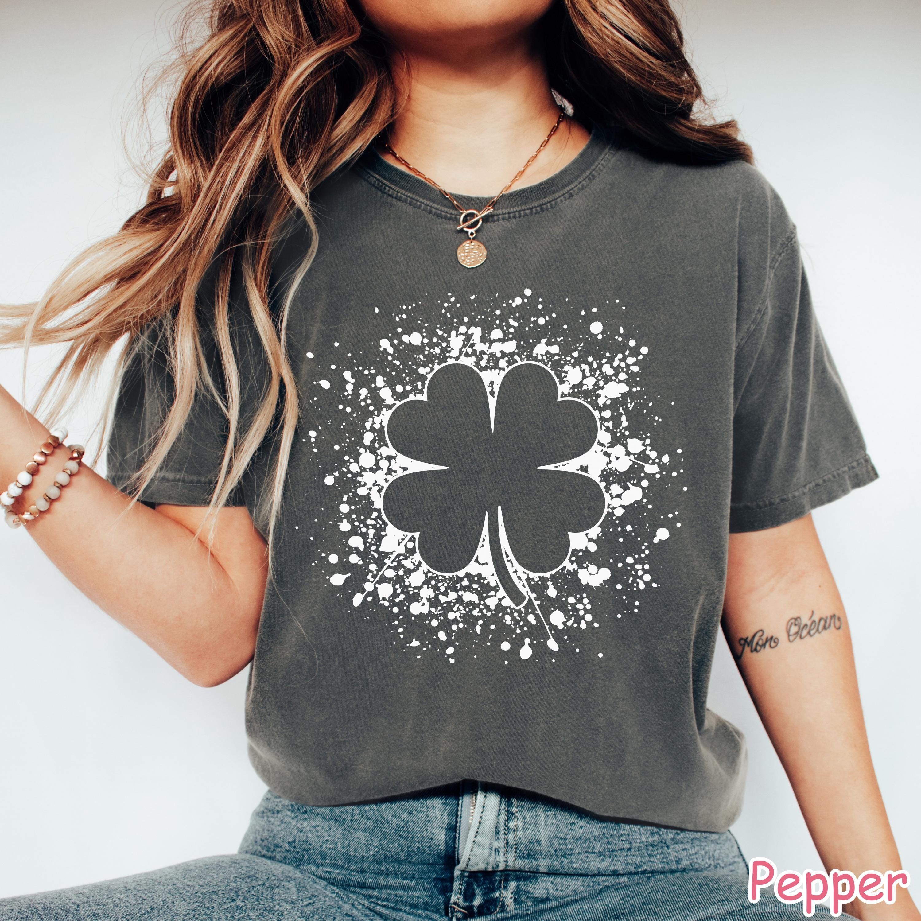 Comfort Colors® Retro Shamrock Shirt, St Patricks Day Shirt for Women, Cute Lucky Shirt, Grunge Four Leaf Clover Tee, St Patricks Day Gift