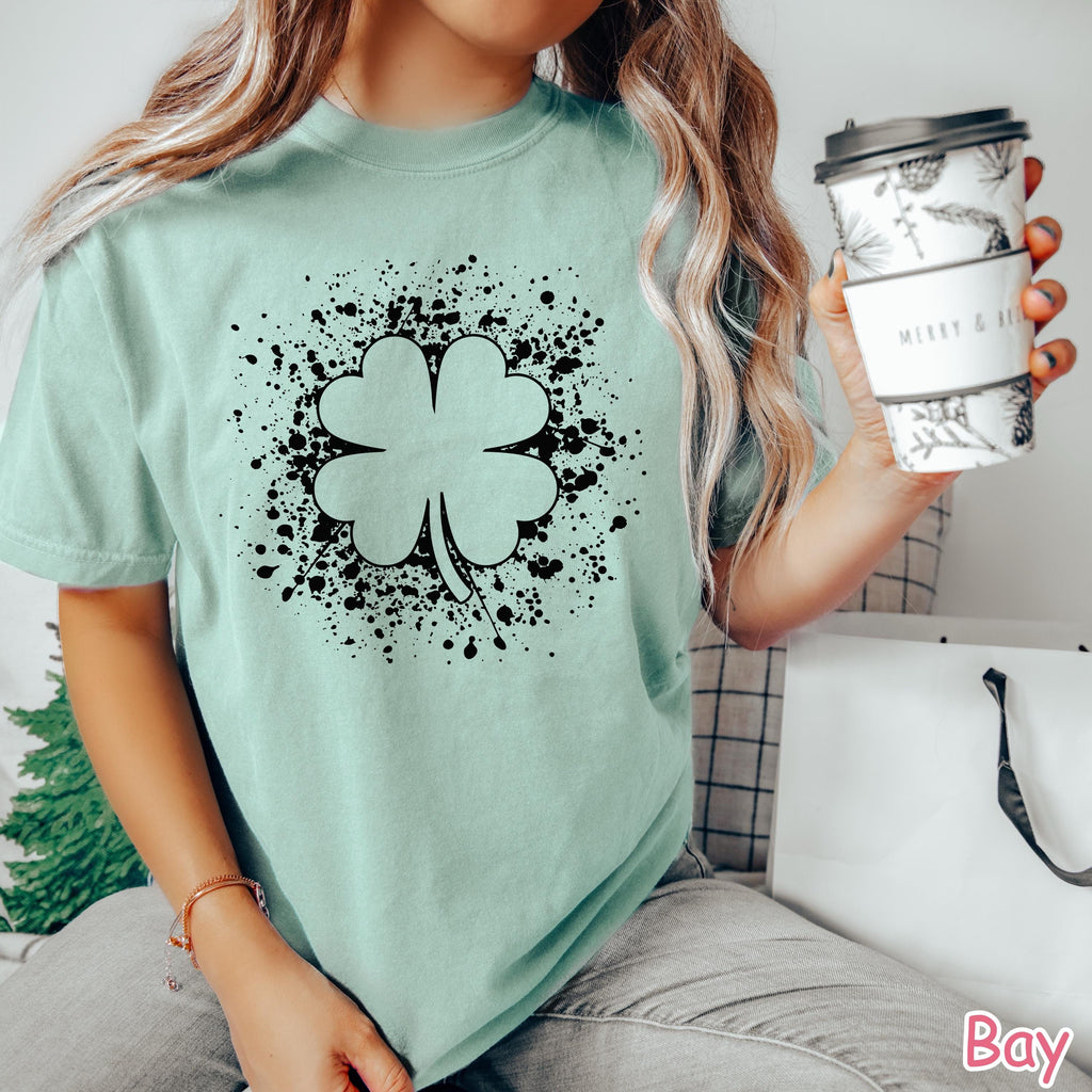 Comfort Colors® Retro Shamrock Shirt, St Patricks Day Shirt for Women, Cute Lucky Shirt, Grunge Four Leaf Clover Tee, St Patricks Day Gift
