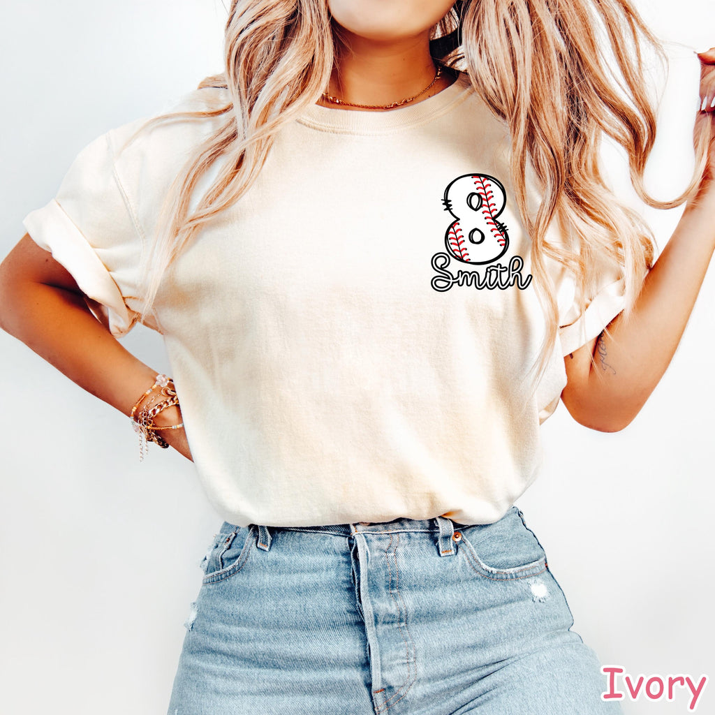 Comfort Colors® Custom Baseball Shirt for Women Personalized Baseball Number Shirt Custom Baseball Gift Sports Mom Tee Baseball Mom Shirt