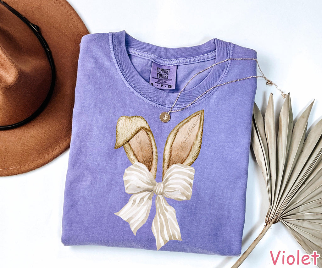 Comfort Colors® Coquette Bow Bunny Shirt, Cute Easter Shirt for Women, Coquette Bow Rabbit Shirt, Happy Easter Day Gift, Retro Easter Shirt