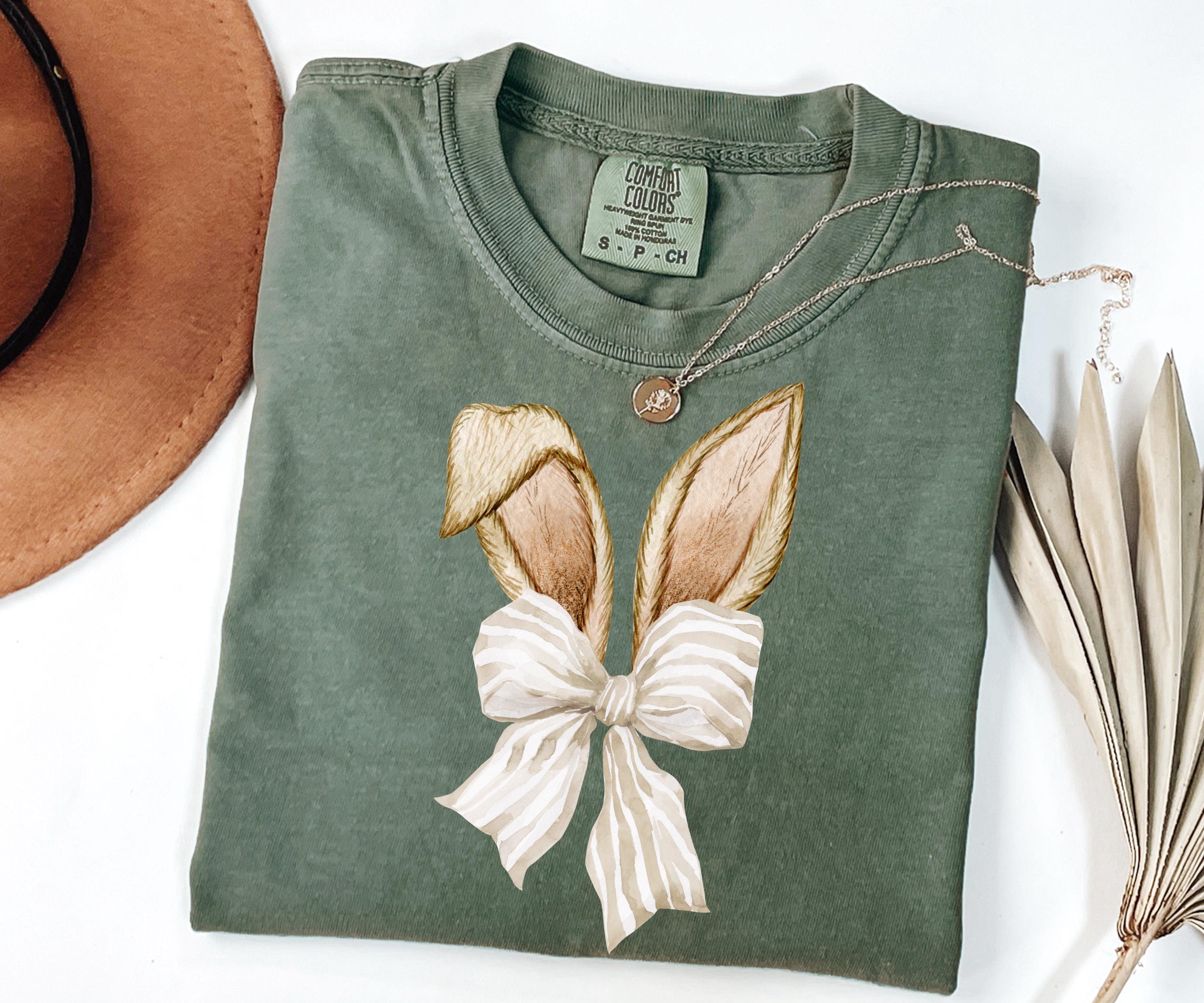 Comfort Colors® Coquette Bow Bunny Shirt, Cute Easter Shirt for Women, Coquette Bow Rabbit Shirt, Happy Easter Day Gift, Retro Easter Shirt