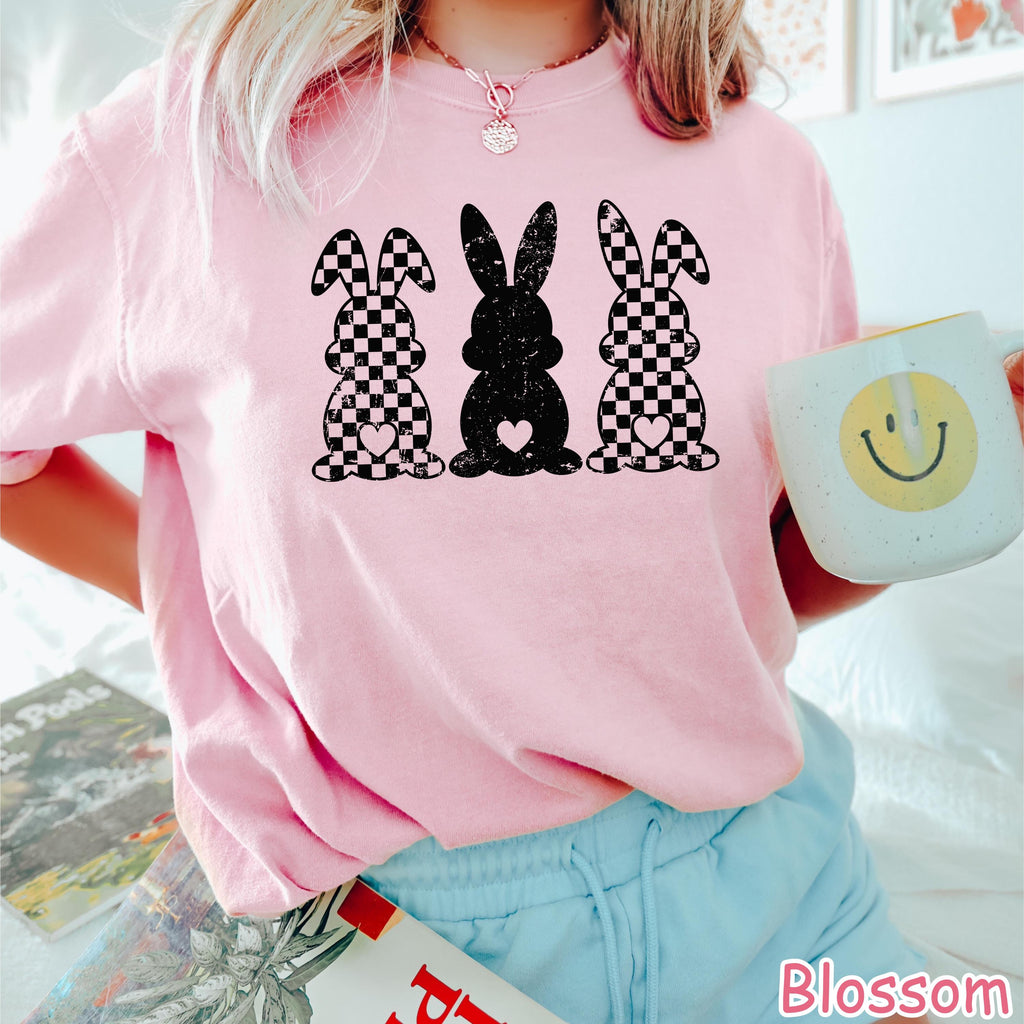 Comfort Colors® Retro Checkered Easter Bunny Shirt, Cute Womens Easter Shirt, Happy Easter Day Gift, Rabbit Shirt, Trendy Easter Graphic Tee