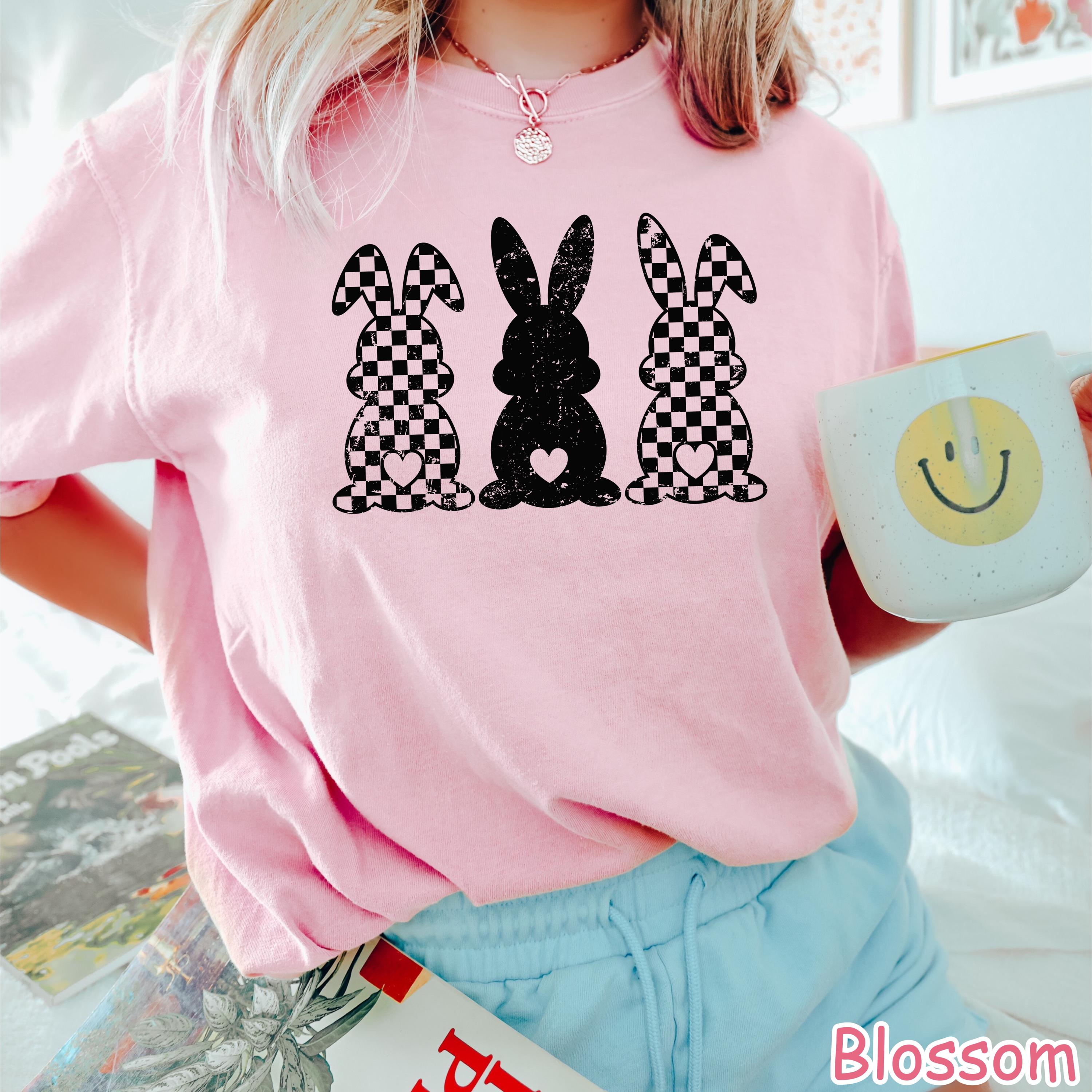 Comfort Colors® Retro Checkered Easter Bunny Shirt, Cute Womens Easter Shirt, Happy Easter Day Gift, Rabbit Shirt, Trendy Easter Graphic Tee
