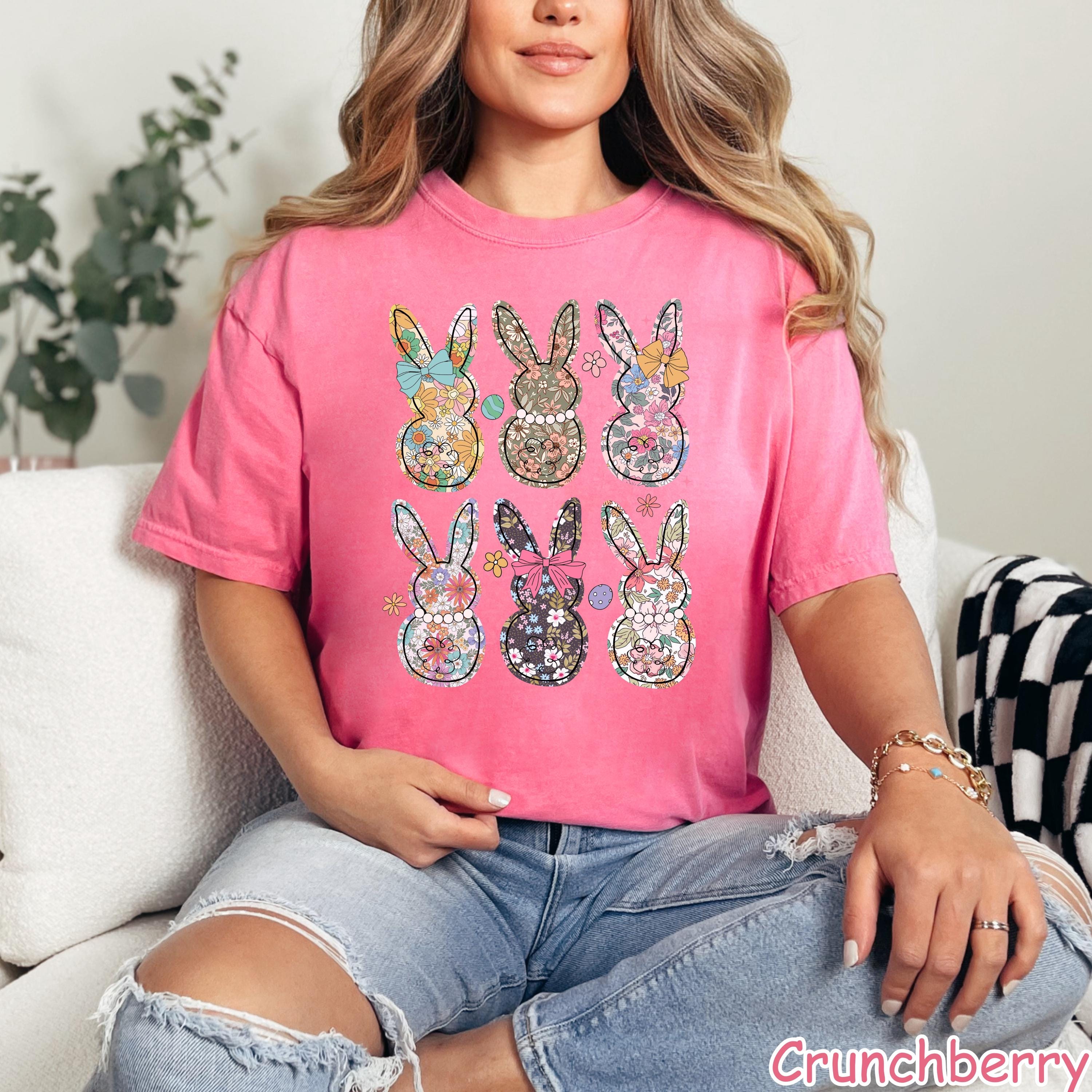 Comfort Colors® Boho Floral Bunny Shirt Coquette Bow Easter Shirt for Women Girly Easter Gift Happy Easter Shirt Spring Floral Bunnies Shirt