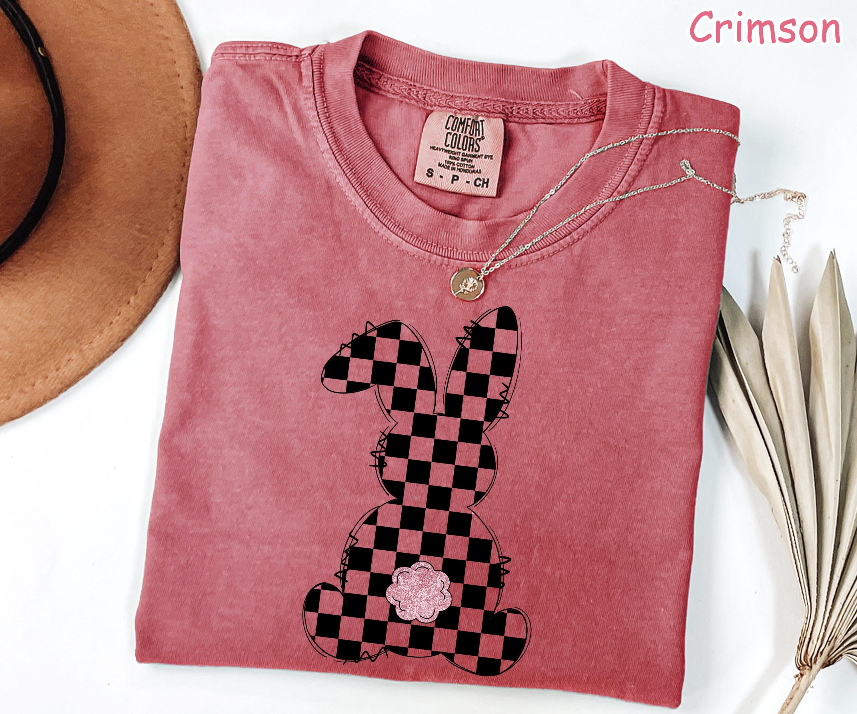 Comfort Colors® Retro Checkered Grunge Bunny Shirt, Cute Womens Easter Shirt,  Happy Easter Gift, Easter Day Shirt Trendy Easter Graphic Tee