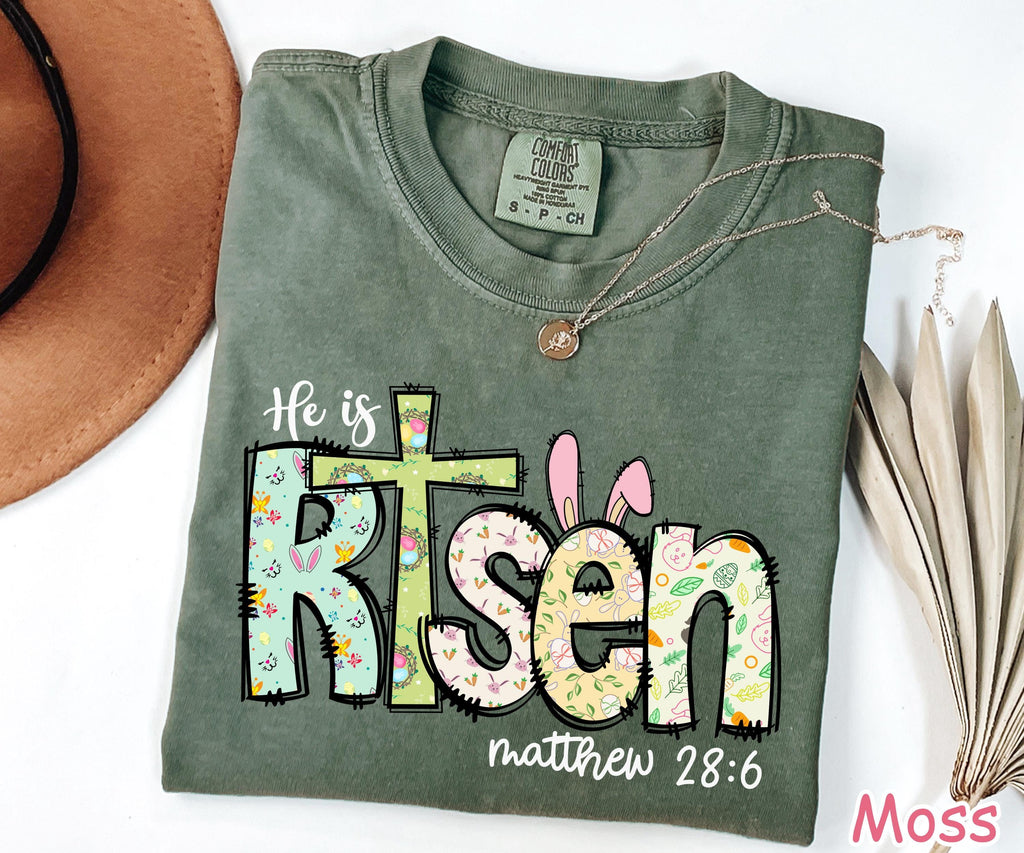 Comfort Colors® He Is Risen Shirt Jesus Easter Shirt for Women Easter Christian Shirt Religious Easter Gift Easter Faith Shirt Bible Verse