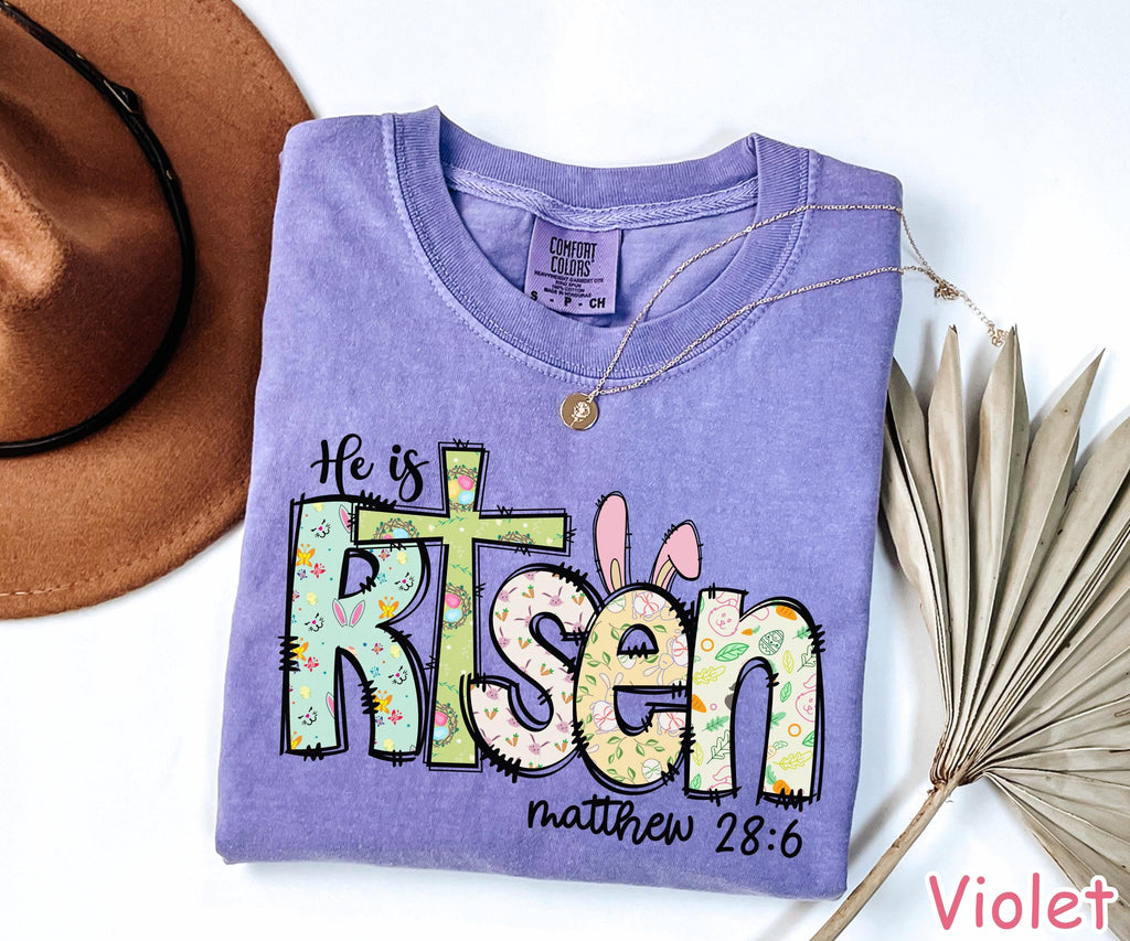 Comfort Colors® He Is Risen Shirt Jesus Easter Shirt for Women Easter Christian Shirt Religious Easter Gift Easter Faith Shirt Bible Verse