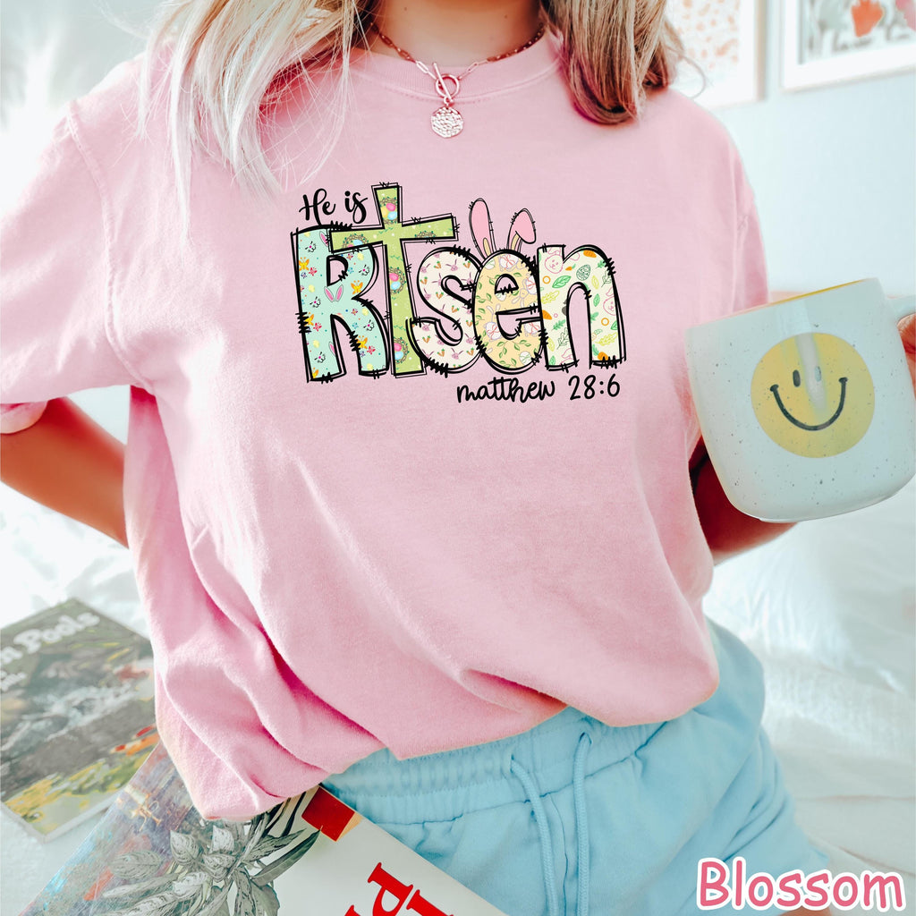 Comfort Colors® He Is Risen Shirt Jesus Easter Shirt for Women Easter Christian Shirt Religious Easter Gift Easter Faith Shirt Bible Verse