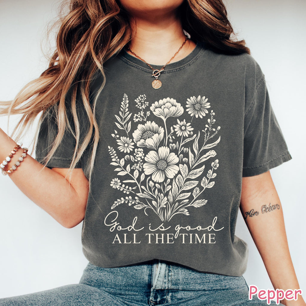 Comfort Colors® God Is Good Shirt Boho Floral Christian Shirt Bible Verse Tee Faith Shirt Religious Women Gift Vintage Floral Christian Gift