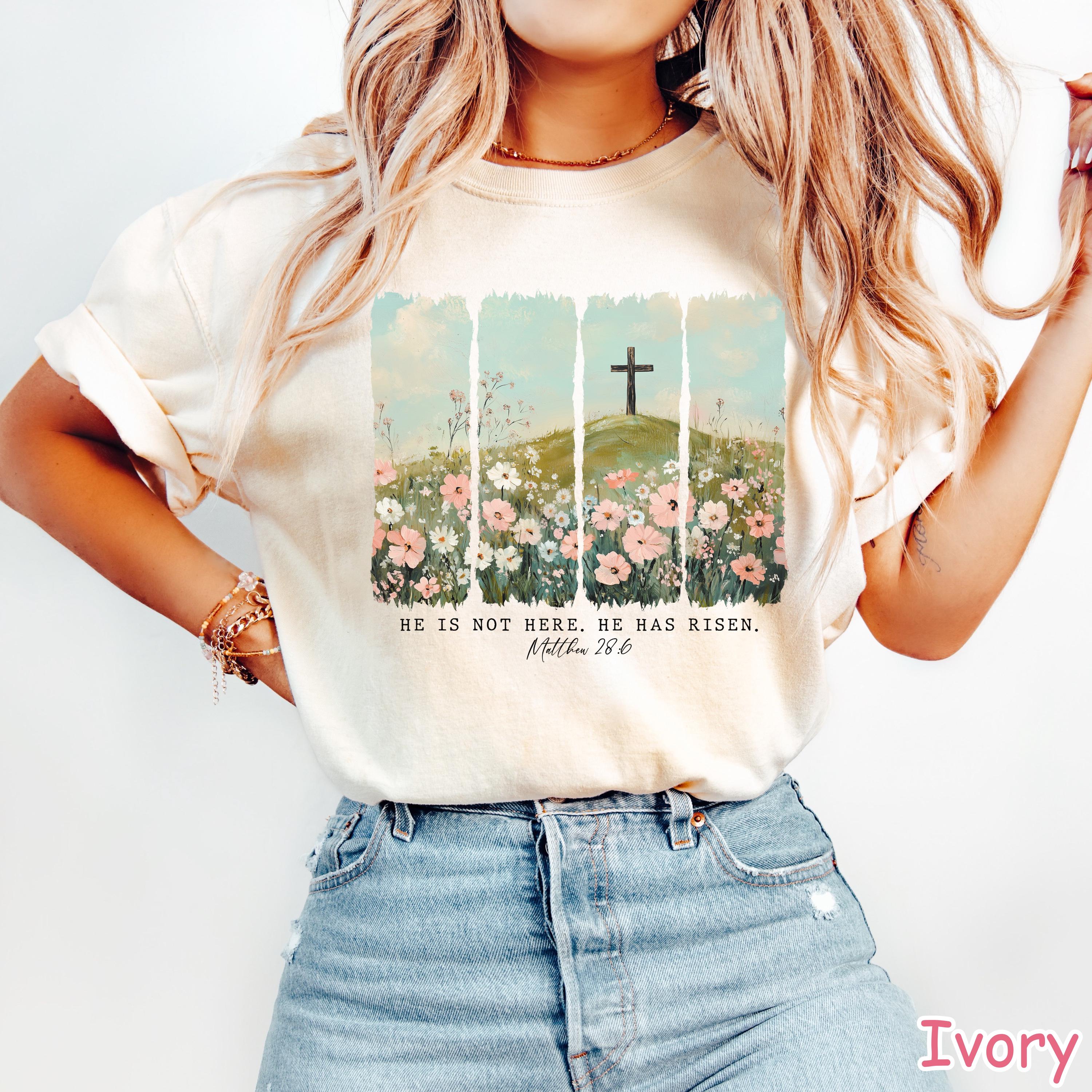 Comfort Colors® He Is Risen Easter Shirt, Floral Christian Shirt, Jesus Easter Shirt Religious Gift for Women Easter Faith Shirt Bible Verse
