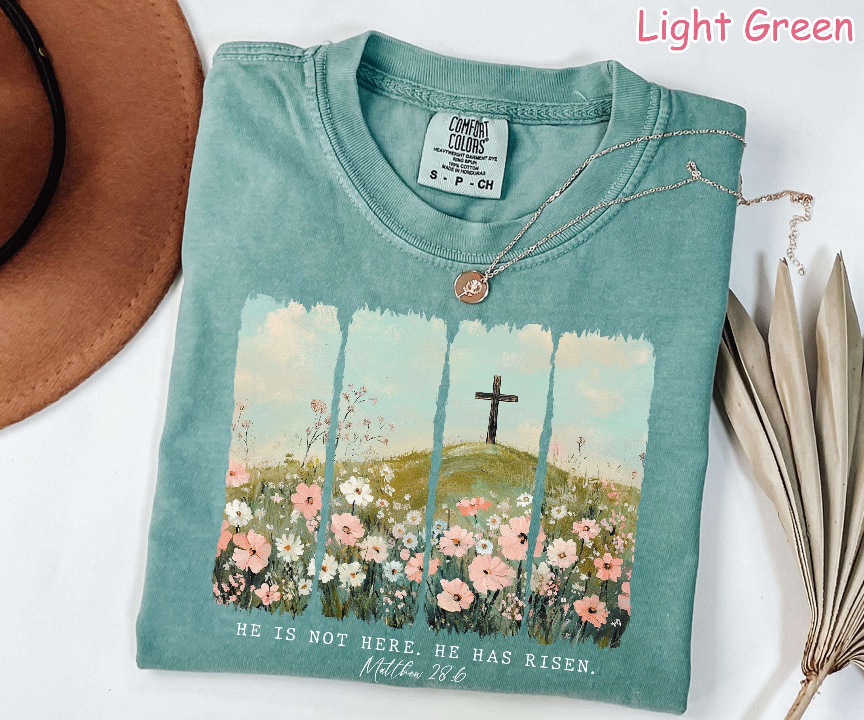 Comfort Colors® He Is Not Here, He Has Risen Shirt, Vintage Floral Christian Easter Shirt, He Is Risen Bible Verse Tee, Jesus Easter Shirt