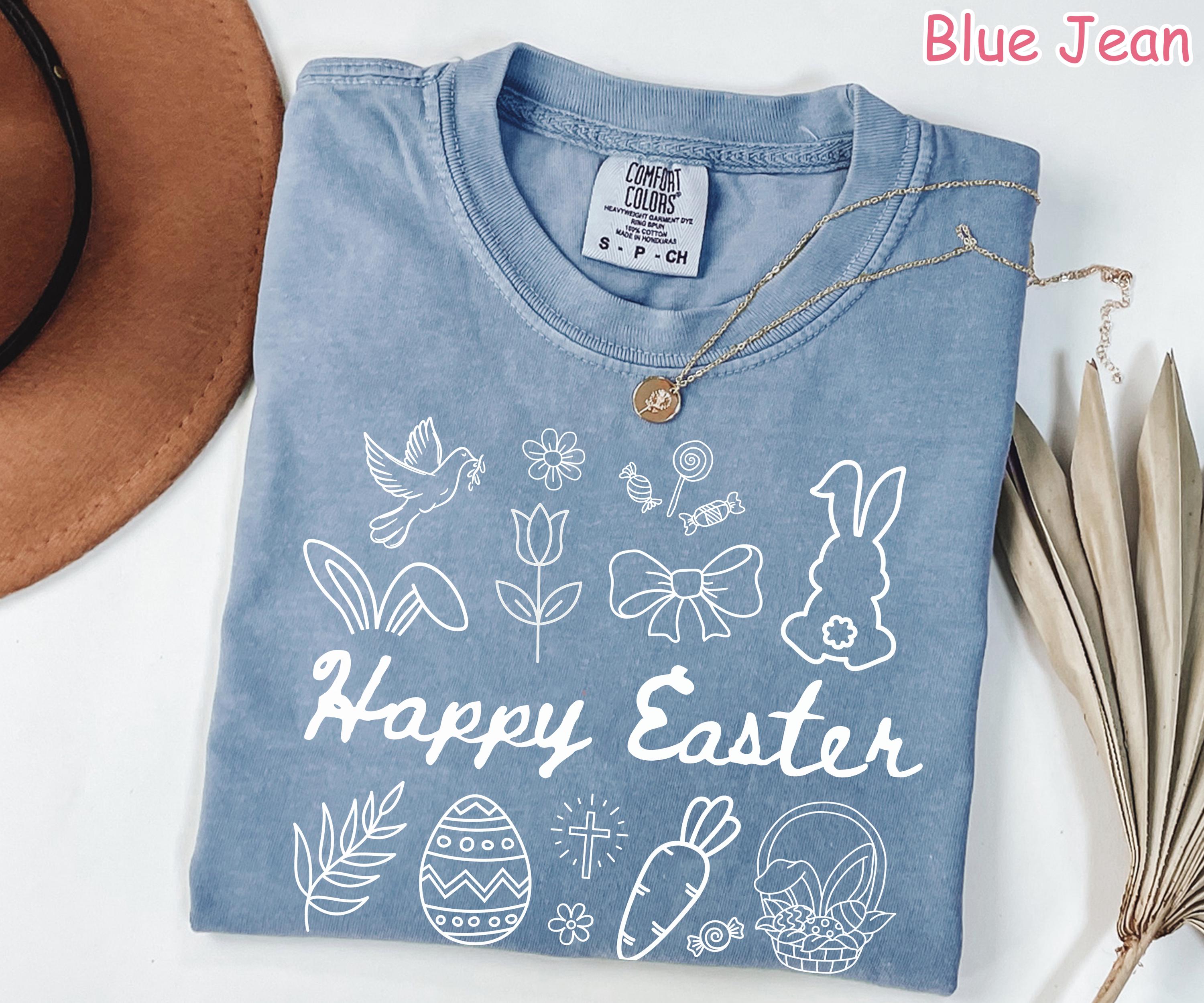 Comfort Colors® Happy Easter Day Shirt, Cute Easter Shirt for Women, Retro Easter Bunny Shirt, Floral Easter Shirt, Coquette Bow Easter Gift
