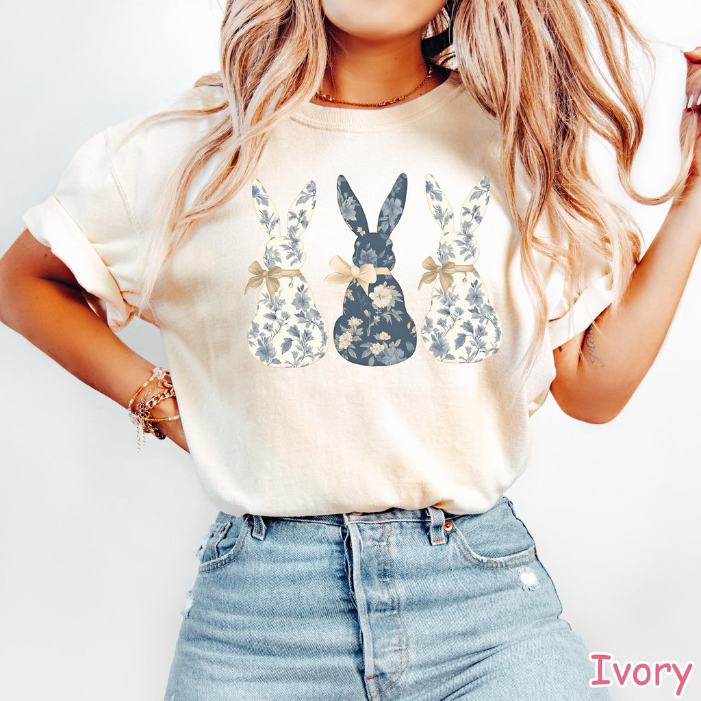 Comfort Colors® Floral Bunny Shirt, Coquette Bow Easter Shirt for Women, Cute Bunnies Shirt, Trendy Easter Crewneck, Easter Gift for Women