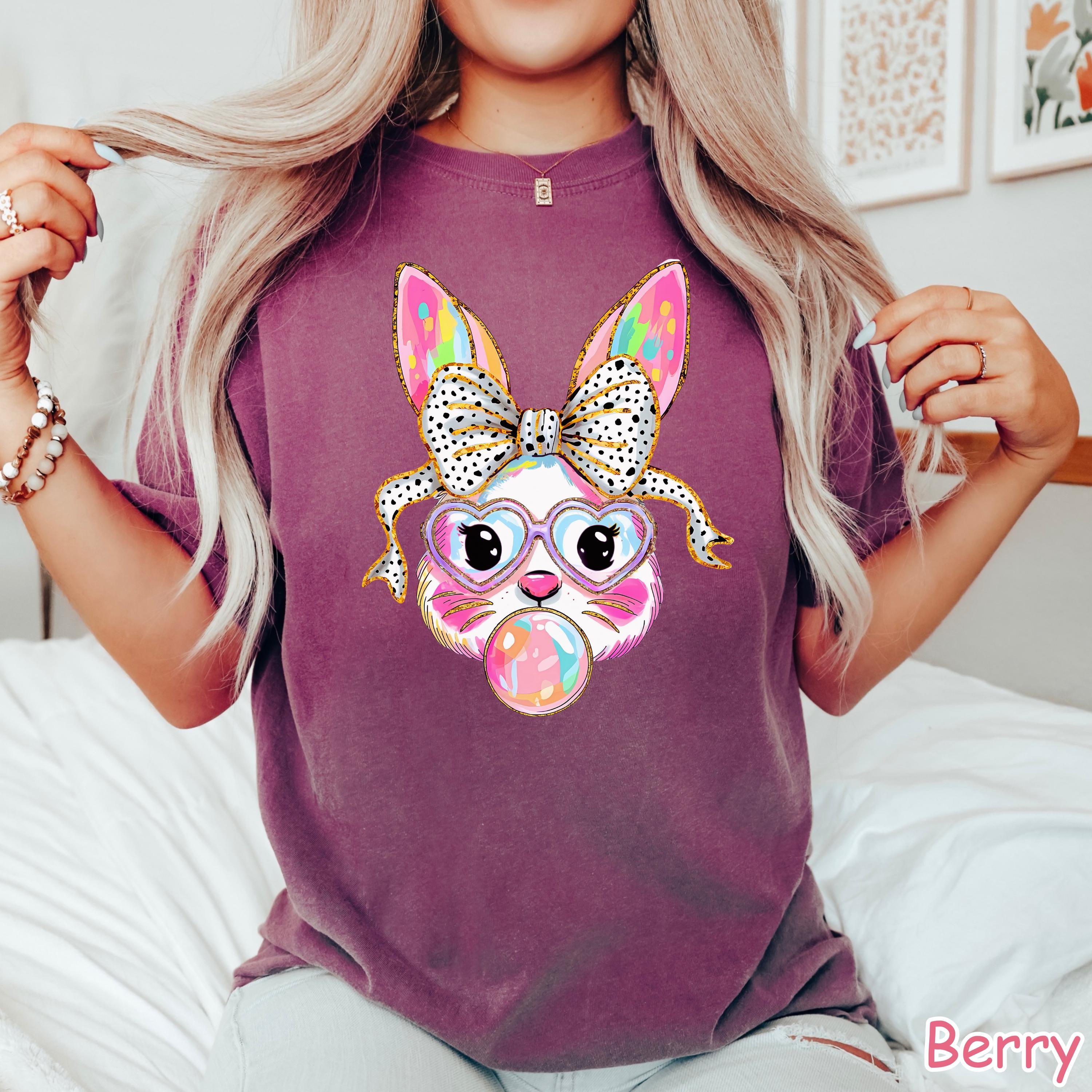 Comfort Colors® Bubble Gum Bunny Easter Shirt Coquette Bow Easter Shirt for Women Trendy Easter Shirt Cute Rabbit Tee Happy Easter Day Gift