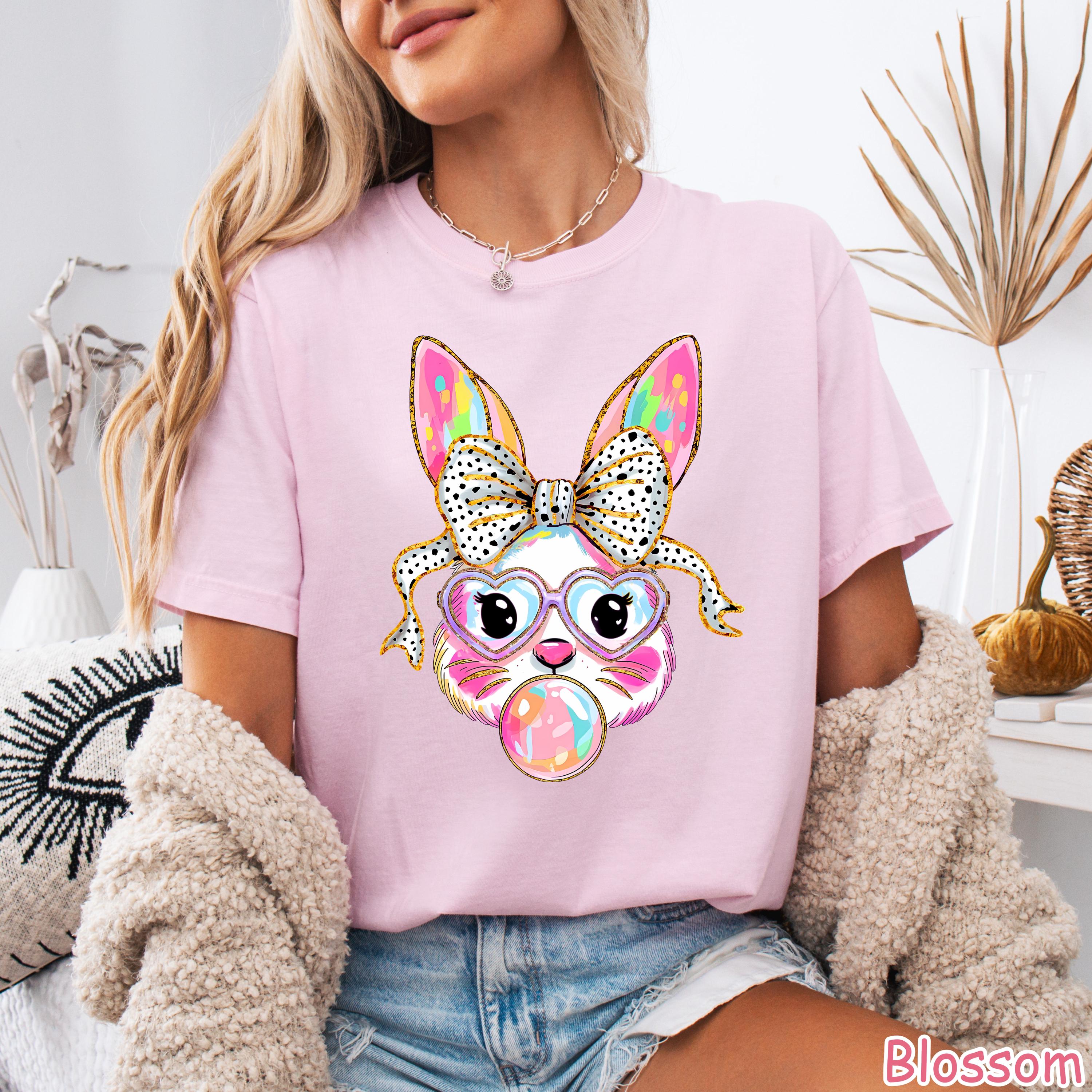 Comfort Colors® Bubble Gum Bunny Easter Shirt Coquette Bow Easter Shirt for Women Trendy Easter Shirt Cute Rabbit Tee Happy Easter Day Gift