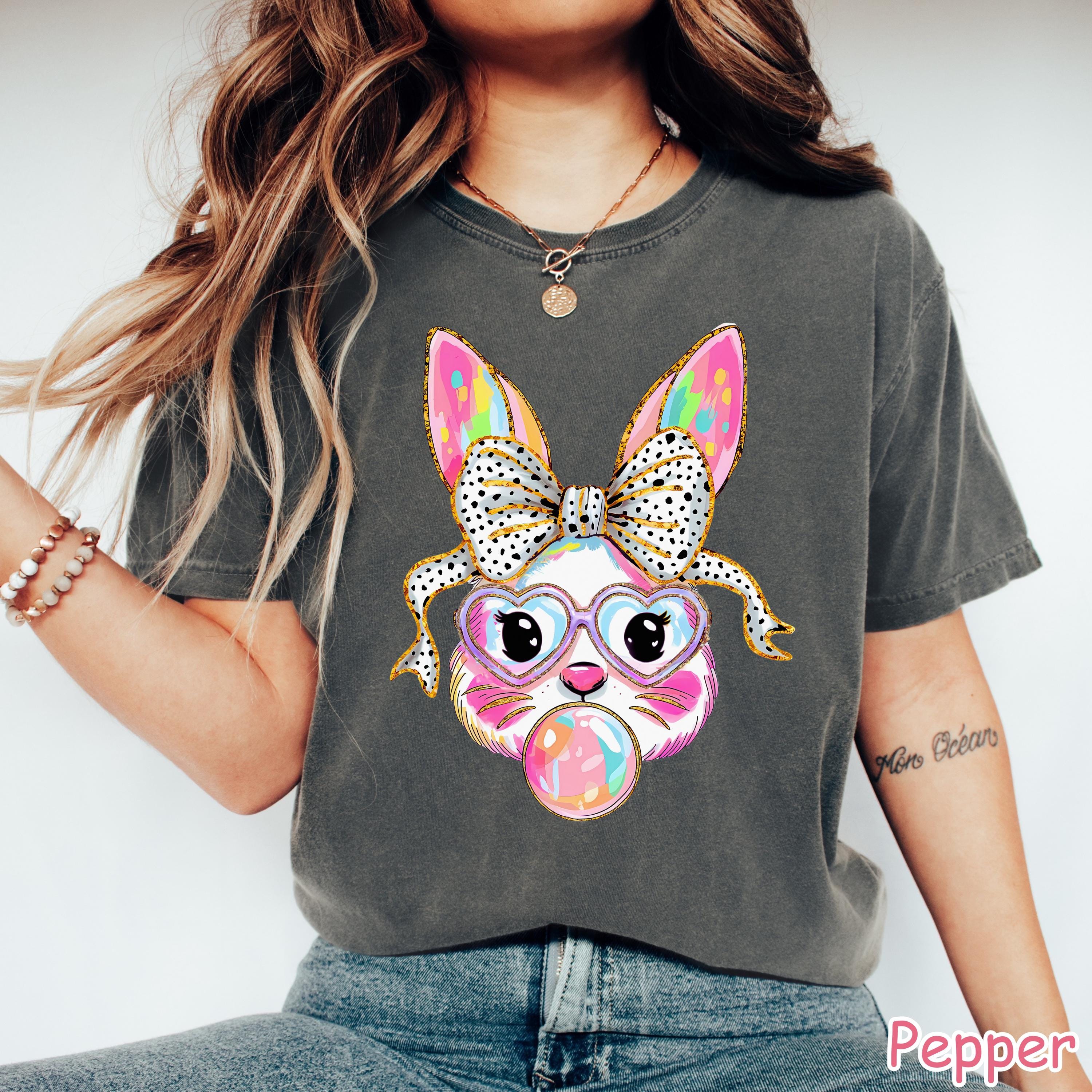 Comfort Colors® Bubble Gum Bunny Easter Shirt Coquette Bow Easter Shirt for Women Trendy Easter Shirt Cute Rabbit Tee Happy Easter Day Gift