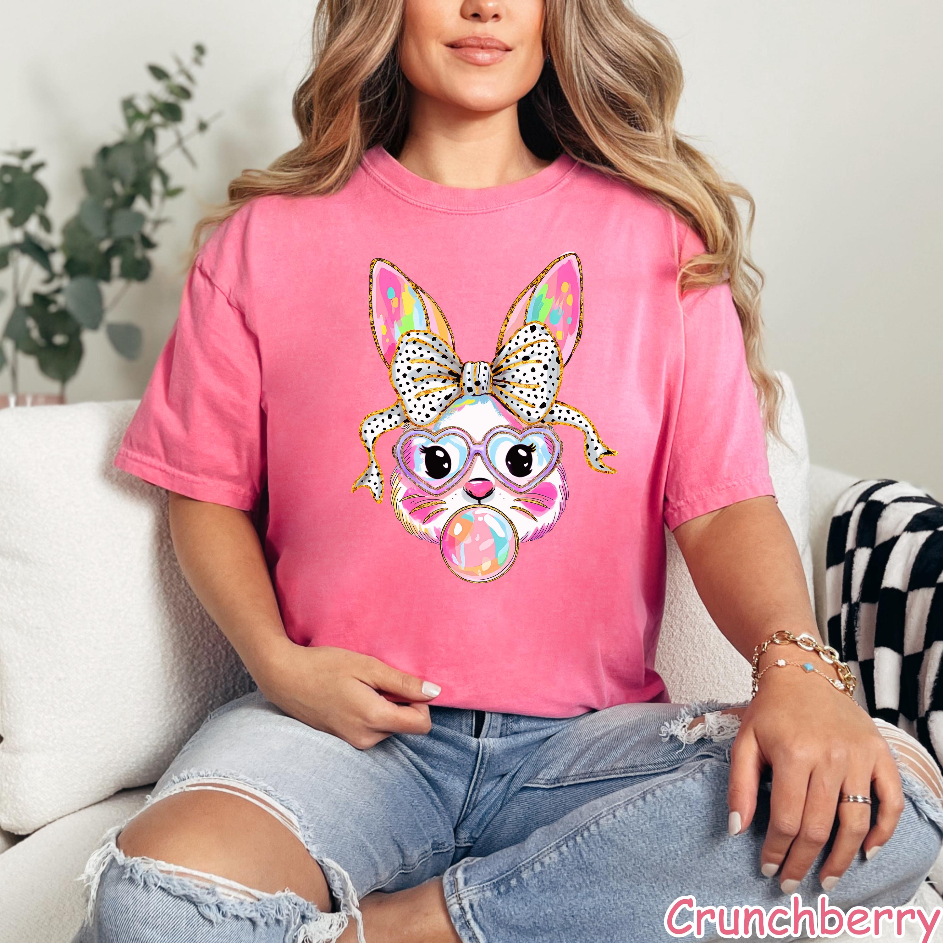 Comfort Colors® Bubble Gum Bunny Easter Shirt Coquette Bow Easter Shirt for Women Trendy Easter Shirt Cute Rabbit Tee Happy Easter Day Gift