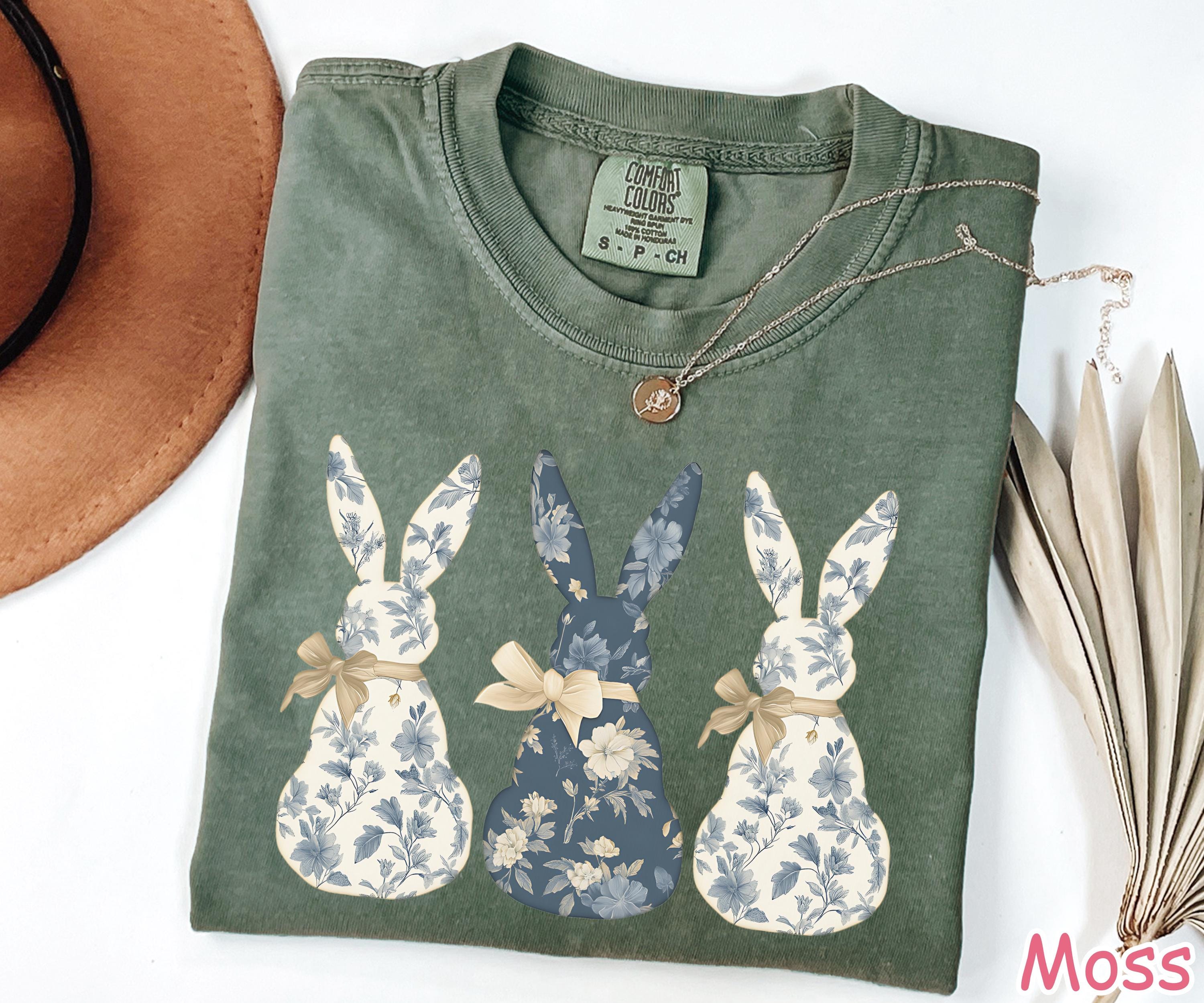 Comfort Colors® Floral Bunny Shirt, Coquette Bow Easter Shirt for Women, Cute Bunnies Shirt, Trendy Easter Crewneck, Easter Gift for Women