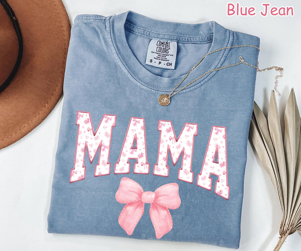 Comfort Colors® Coquette Pink Bow Mama Shirt Unique Mothers Day Gift from Daughter Baby Shower Gift Aesthetic Mom Birthday Gift New Mom Gift
