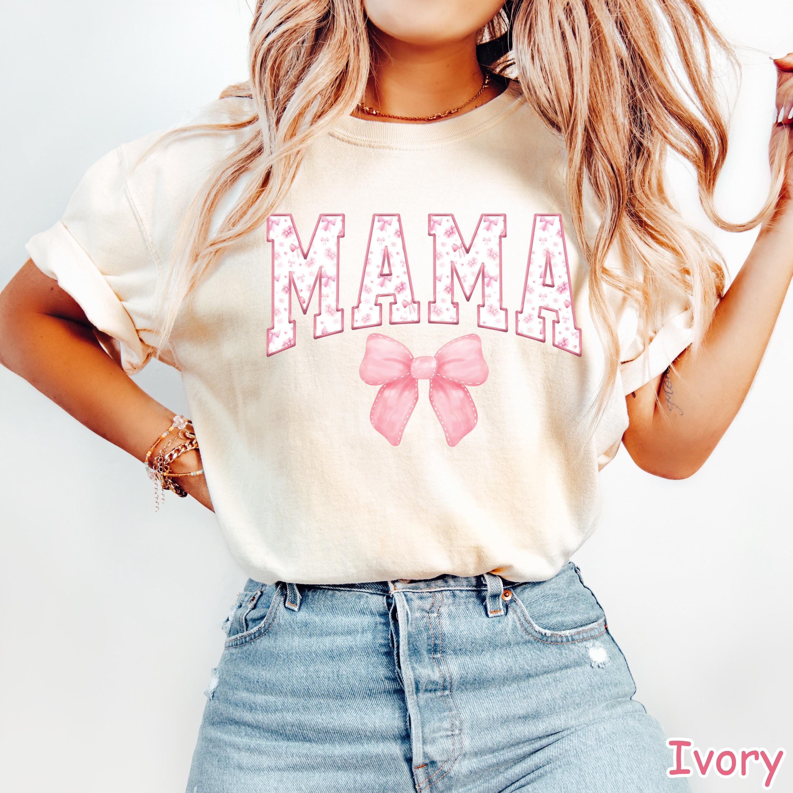 Comfort Colors® Coquette Pink Bow Mama Shirt Unique Mothers Day Gift from Daughter Baby Shower Gift Aesthetic Mom Birthday Gift New Mom Gift