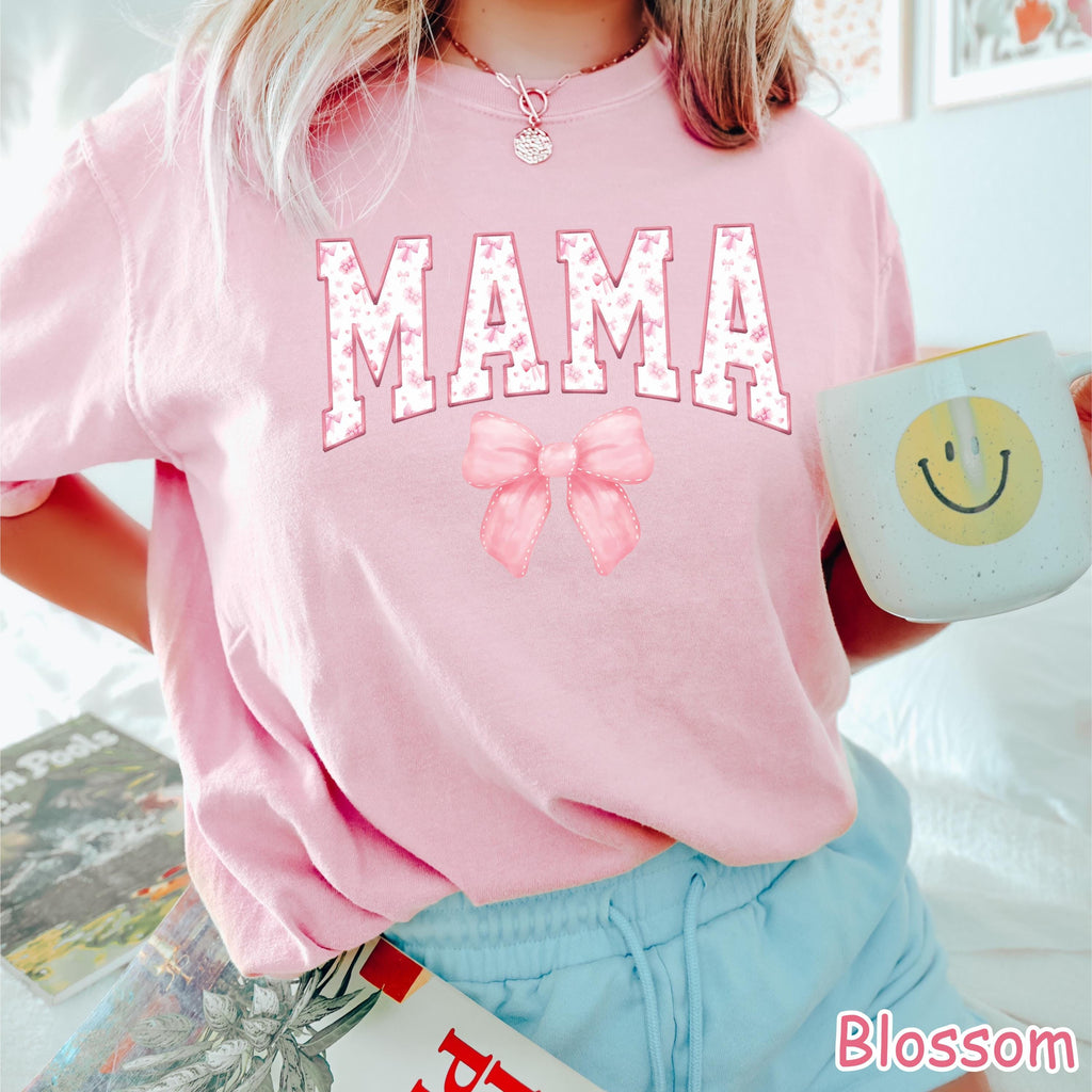 Comfort Colors® Coquette Pink Bow Mama Shirt Unique Mothers Day Gift from Daughter Baby Shower Gift Aesthetic Mom Birthday Gift New Mom Gift