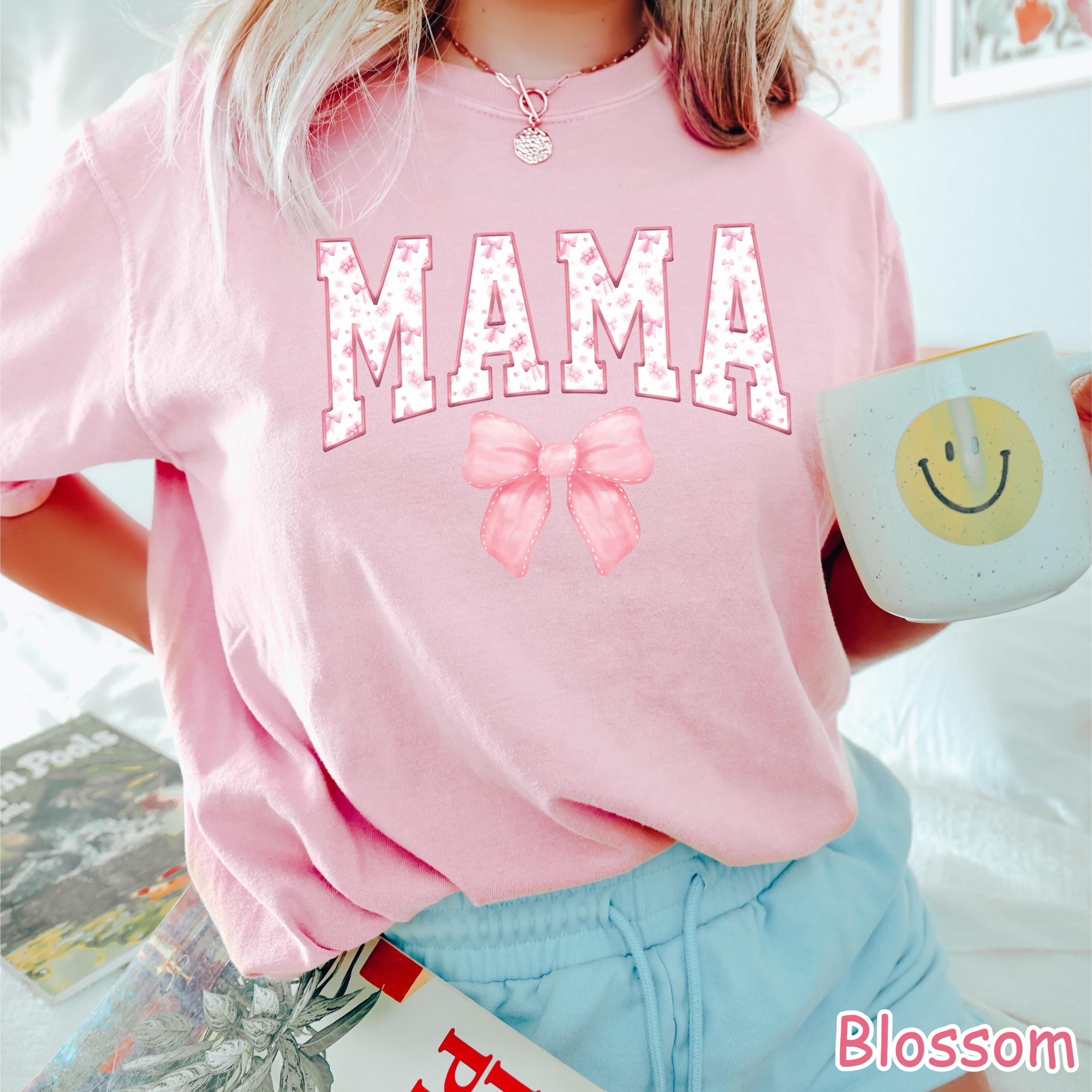 Comfort Colors® Coquette Pink Bow Mama Shirt Unique Mothers Day Gift from Daughter Baby Shower Gift Aesthetic Mom Birthday Gift New Mom Gift