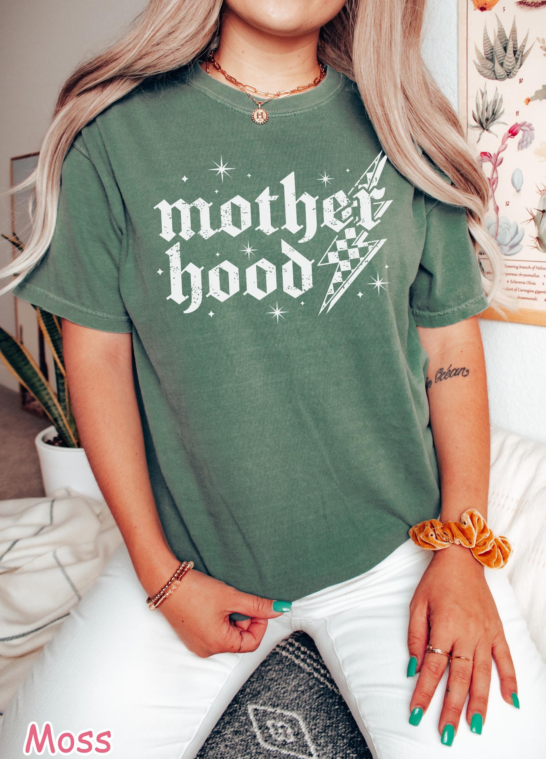 Comfort Colors® Retro Checkered Motherhood Shirt, Cute Mother Hood Shirt, Trendy Mama Tshirt, Oversized Mom Graphic Tee, Cool Mom Club Gift
