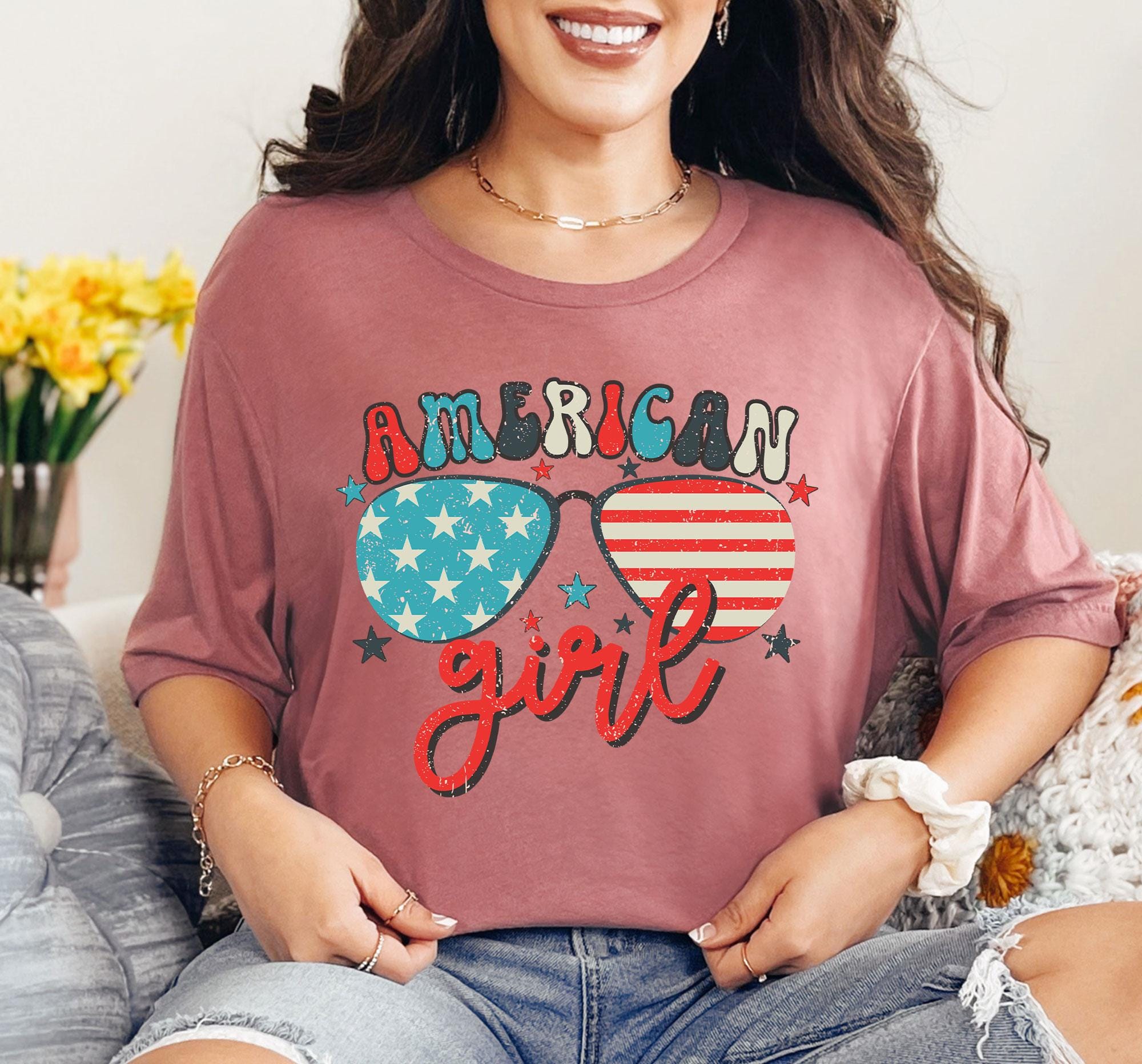 American Girl Sunglasses Shirt, American Girl Shirt, American Flag Shirt, Patriotic Tee, 4th Of July Shirt, 4th July Women Clothing, USA Tee