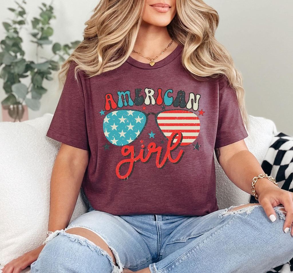 American Girl Sunglasses Shirt, American Girl Shirt, American Flag Shirt, Patriotic Tee, 4th Of July Shirt, 4th July Women Clothing, USA Tee